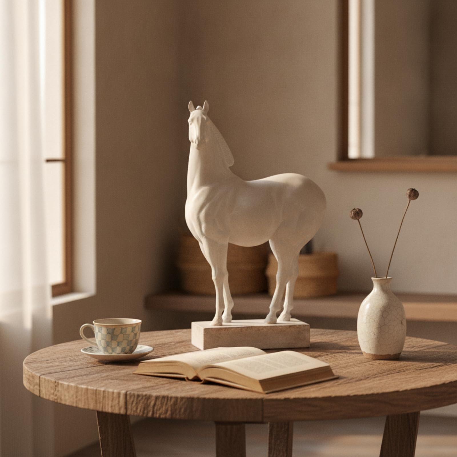 KESOTO Statua Cavallo Astratto Scultura Testa Animale Busto Decorativo Moderno in Resina Marmo Carattere Estetico con Base Solida Verticale Adatta per, Medio 24 12 H41cm