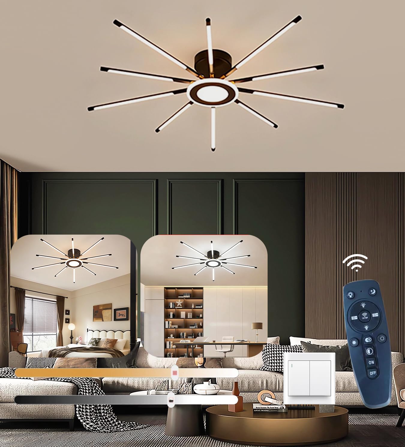 Plafonnier LED gradable télécommande éclairage moderne salon 3000K-6000K - 8