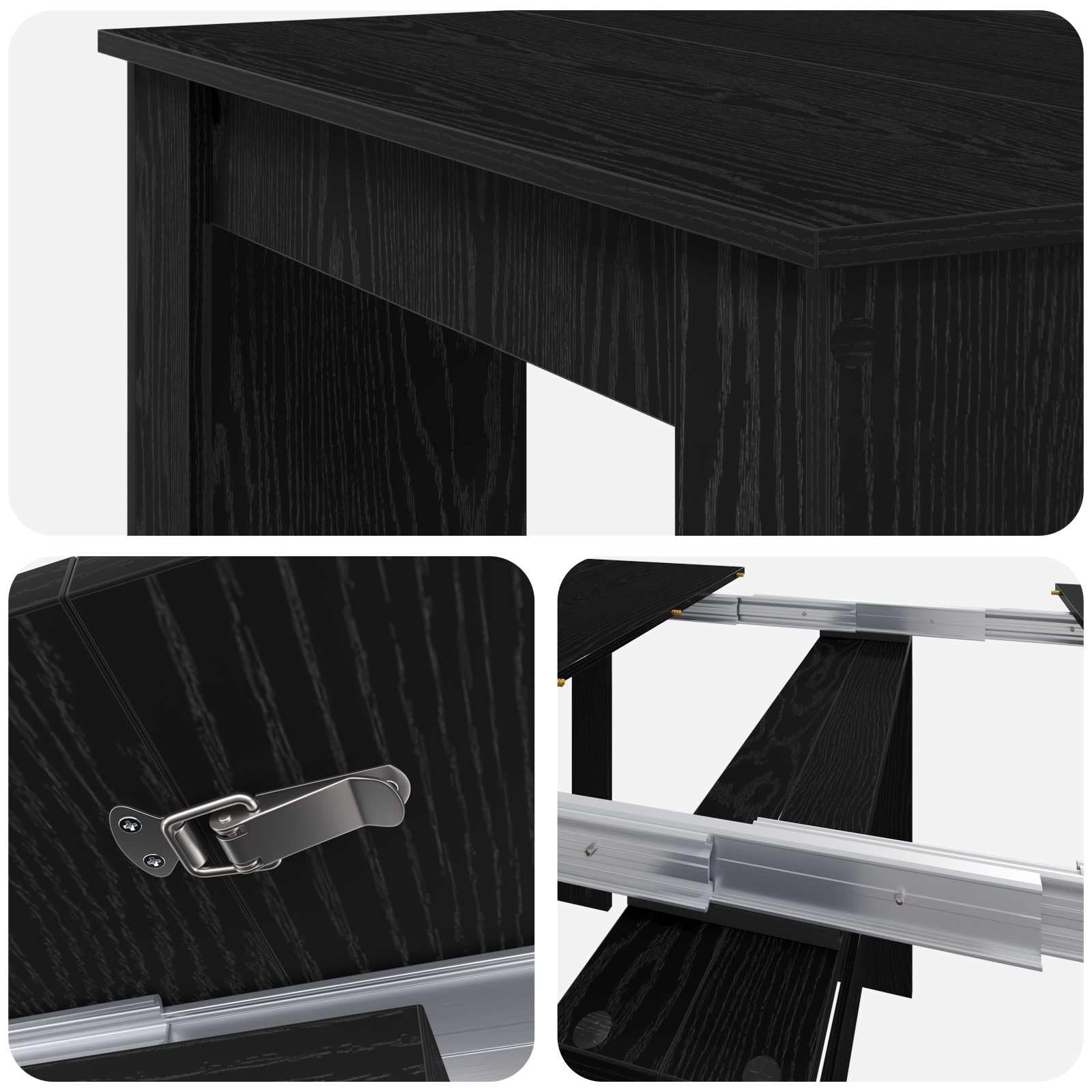 Tavolo da pranzo, 180 x 85 x 75 cm, in legno di rovere nero | Estensibile con meccanismo manuale, impermeabile, versatile come posto di lavoro, facile da pulire