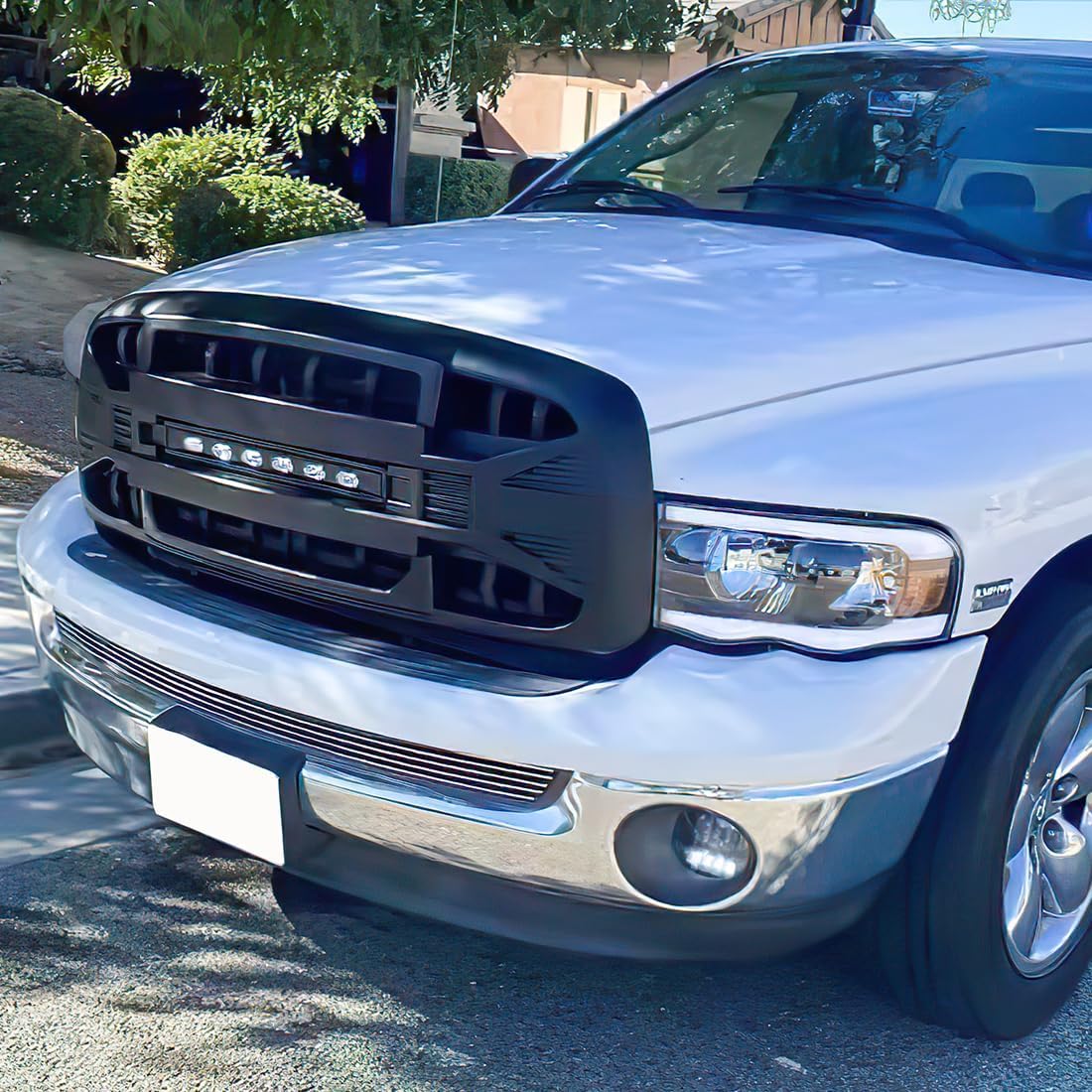 Front Grille Compatible with 2002-2005 Dodge Ram 1500, 2003-2005 Ram 2500/3500, w/Off-Road Lights, Matte Black