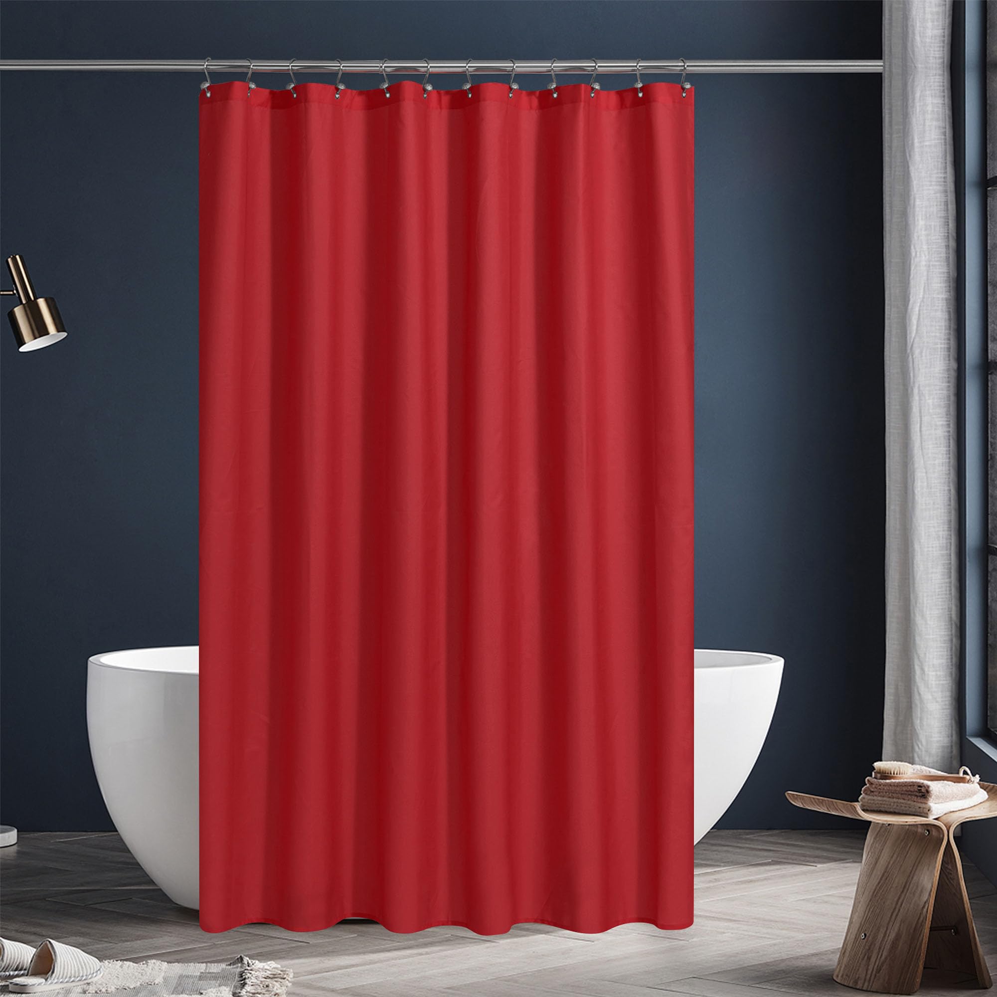 N&Y HOME Fabric Shower Curtain or Liner with Magnets, Hotel Quality Red Shower Curtain for Bathroom Machine Washable