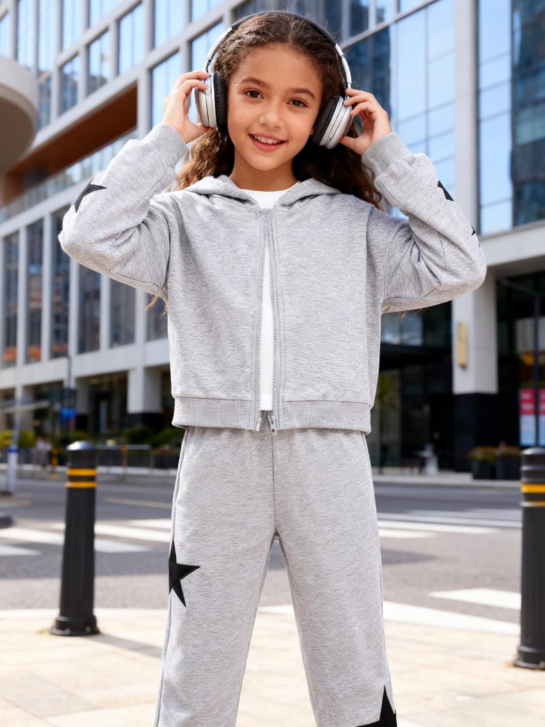 Girls Clothes 2 Piece Outfits Five-Pointed Star Zip Hoodie Sweatshirt Pants Fall Clothing Set Size 7-14 - Image 2
