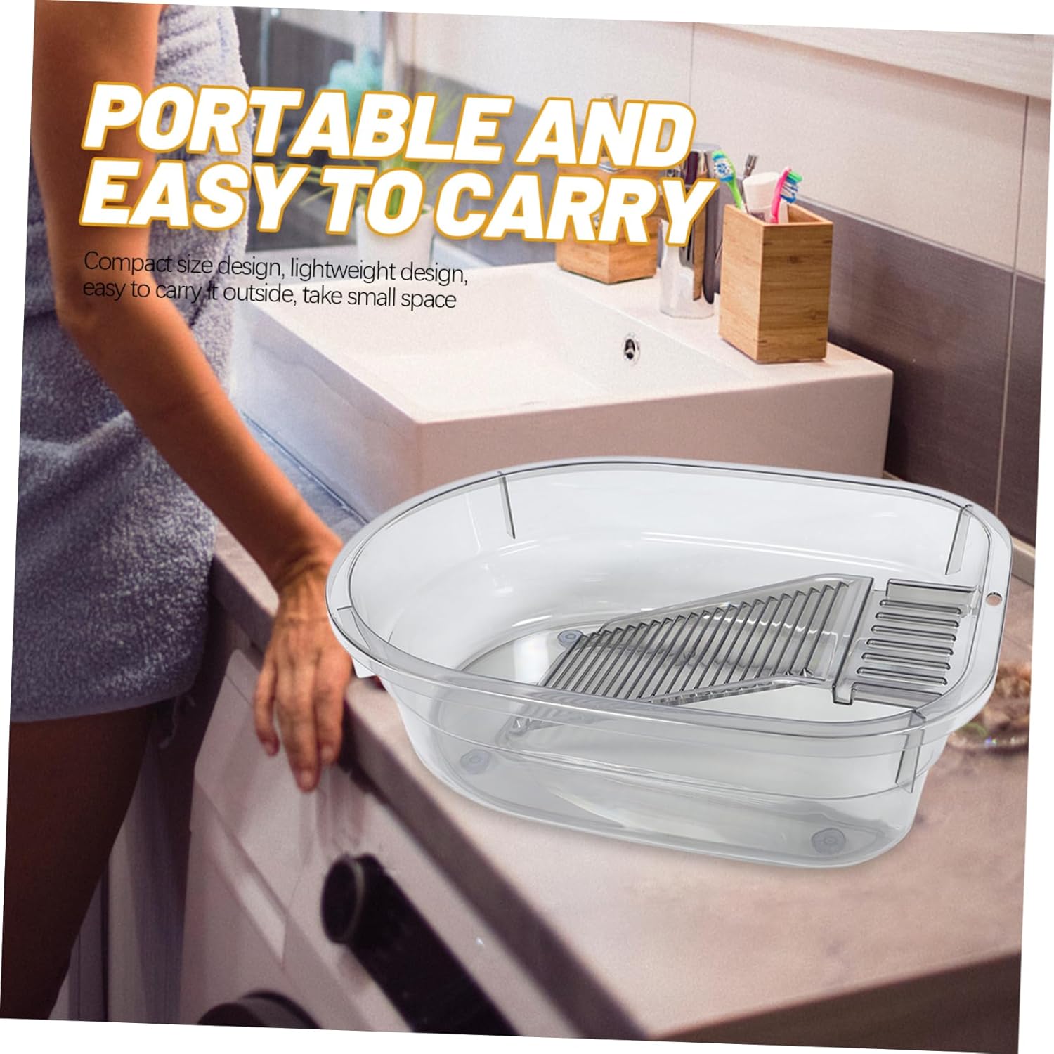 NUOBESTY Multi Functional Wash Basin with Integrated Washboard Durable Laundry Tub for Hand Washing Clothes Compact for Home and Travel for Delicate Items