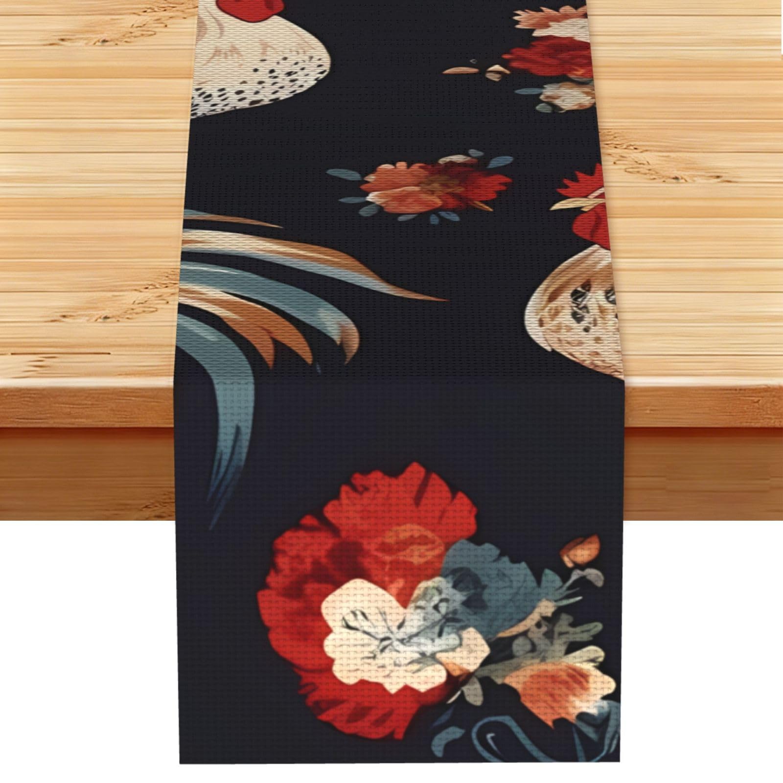 French Roosters Table Runner 13x72 Inch Cotton Linen Table Linen Washable Farmhouse Tablecloth Modern Abstract Art Kitchen Dinning Table Decoration for Home Party Decor