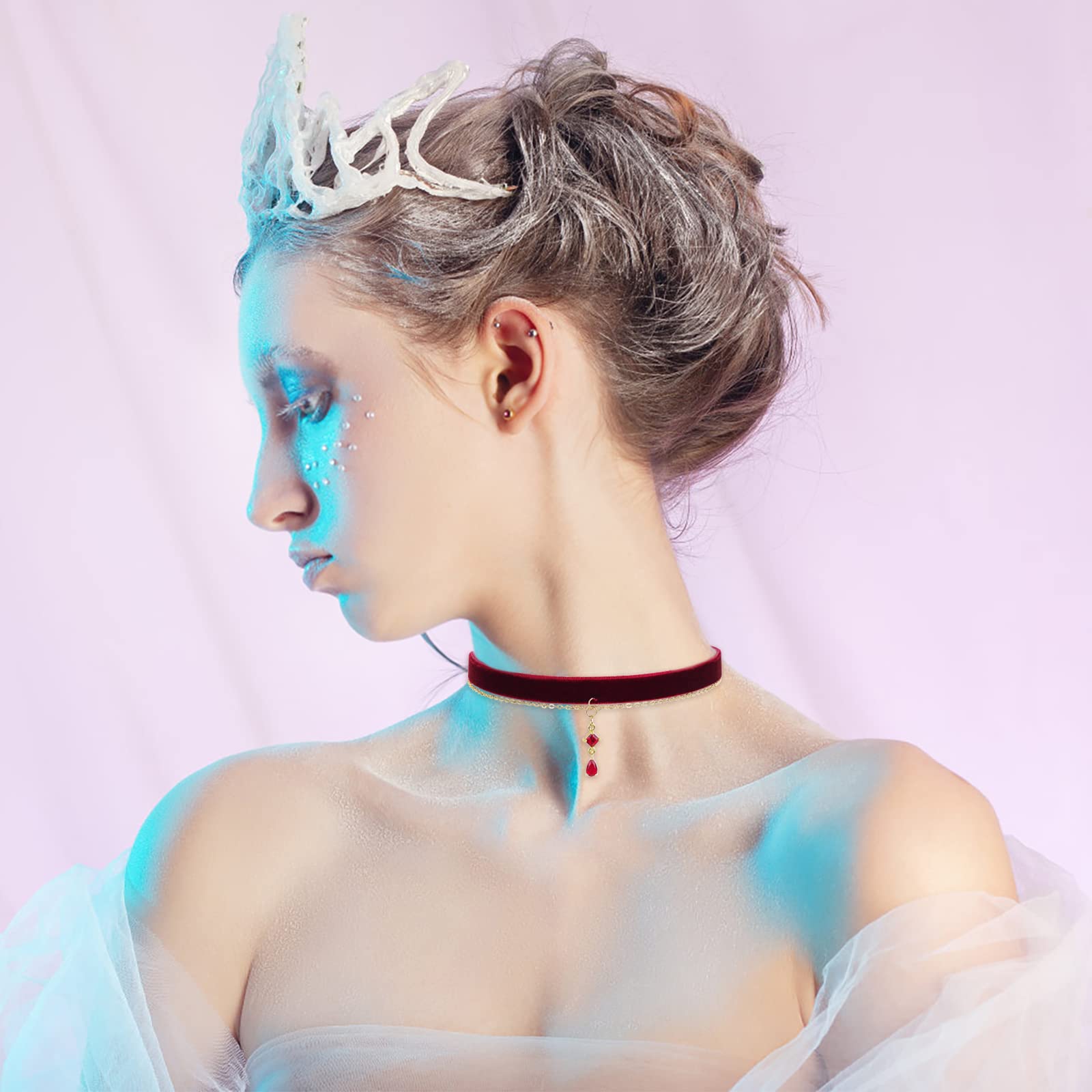 Czerwony aksamitny choker, naszyjnik dla kobiet, gotycki, w stylu vintage, wiktoriański, biżuteria, prezent, dla panny młodej, w stylu wampirzycy, akcesoria dla kobiet, Bez kamieni szlachetnych