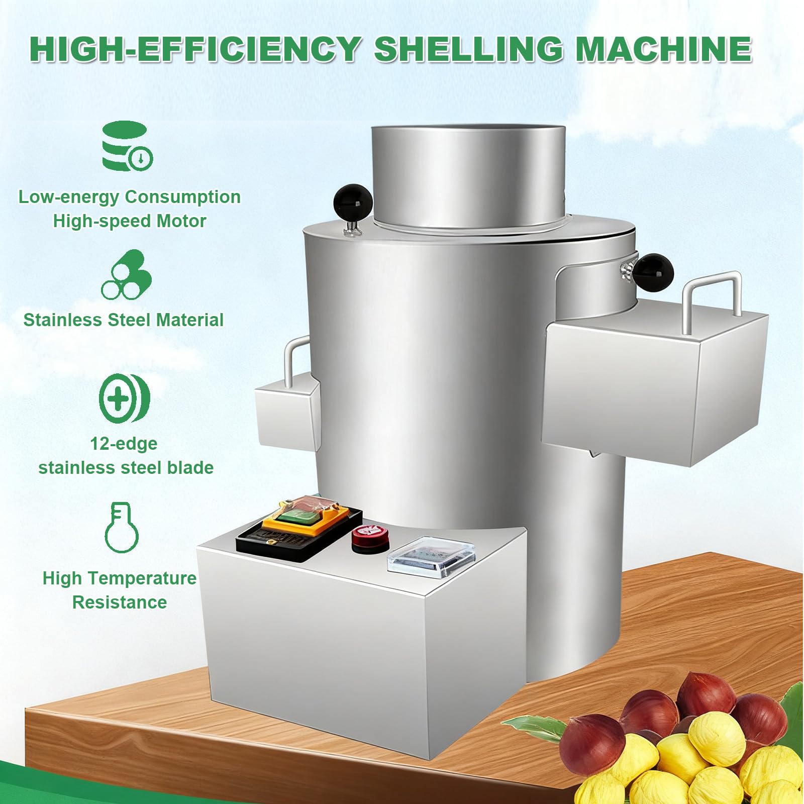 Desgranadora De Castañas Comercial,Desgranadora De Castañas Y Frutos Secos Duros De 12 Cuchillas,Cuerpo De Acero Inoxidable,Adecuada Para Granjas, Restaurantes Y Procesamiento De Alimentos. 12v