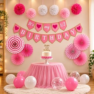 Party Propz Half Birthday Decoration for Baby Girl- Set of 13Pcs | Half Year Birthday Decorations for Girls | 1/2 Birthday's Decorations for Girl