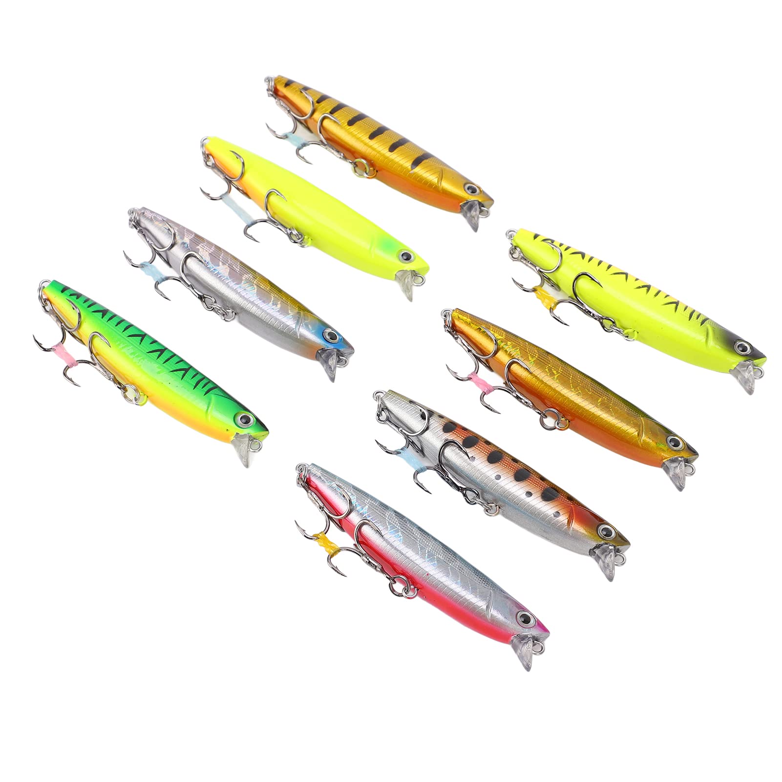 Lot de 8 leurres de pêche Minnow, appâts durs coulants VIB avec billes d'acier, hameçons pointus et yeux 3D, pour la pêche au bar, à la truite et à la perche. Longueur : 8 cm,