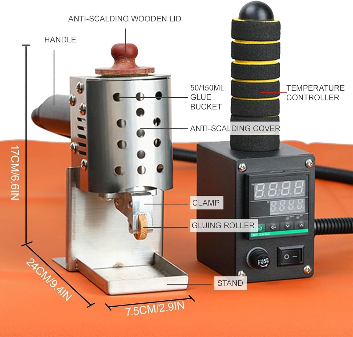 Dispensador de pegamento termofusible de mano, máquina de calefacción de adhesivos comerciales con pantalla digital, temperatura controlable de 50-220 ℃, 150 ml-40 mm para manualidades
