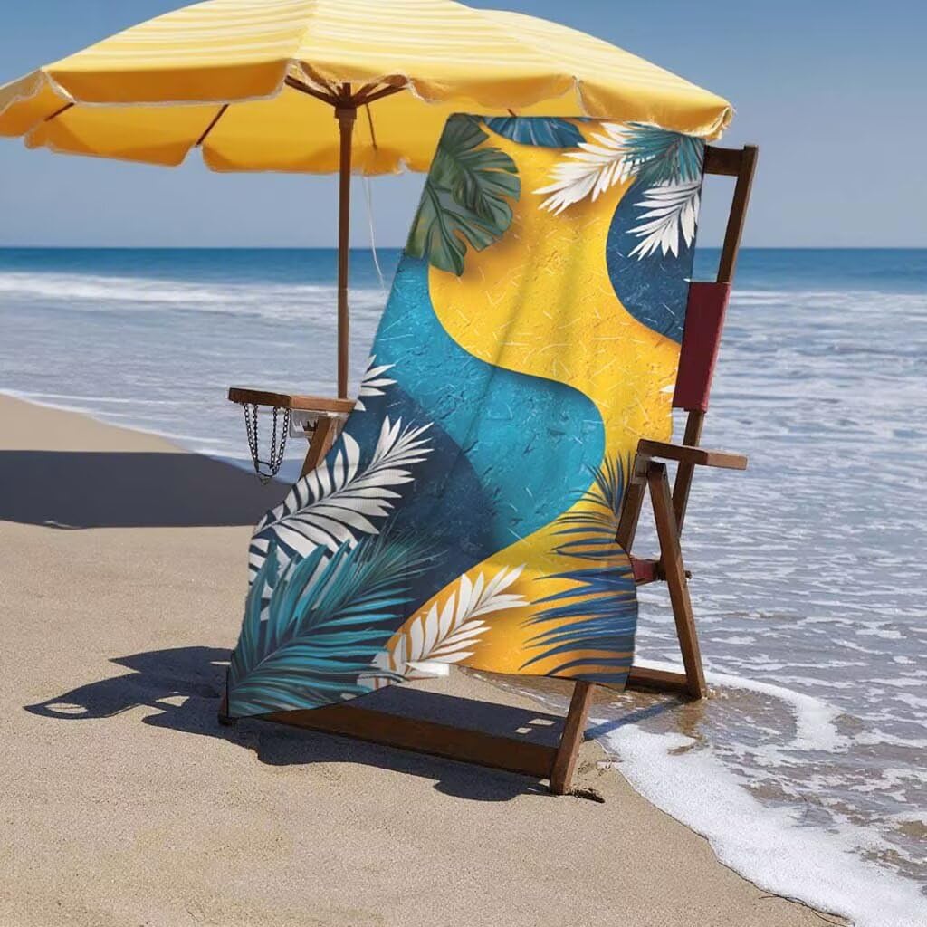 Telo Mare XXL 220x100cm/35x70cm, 2 Set Telo Mare Microfibra Foglie Asciugamano Palestra Uomo, Antisabbia, Leggero, Asciugatura Rapida, Teli da Spiaggia Grandi Accessori per Camping Natation Yoga F-24