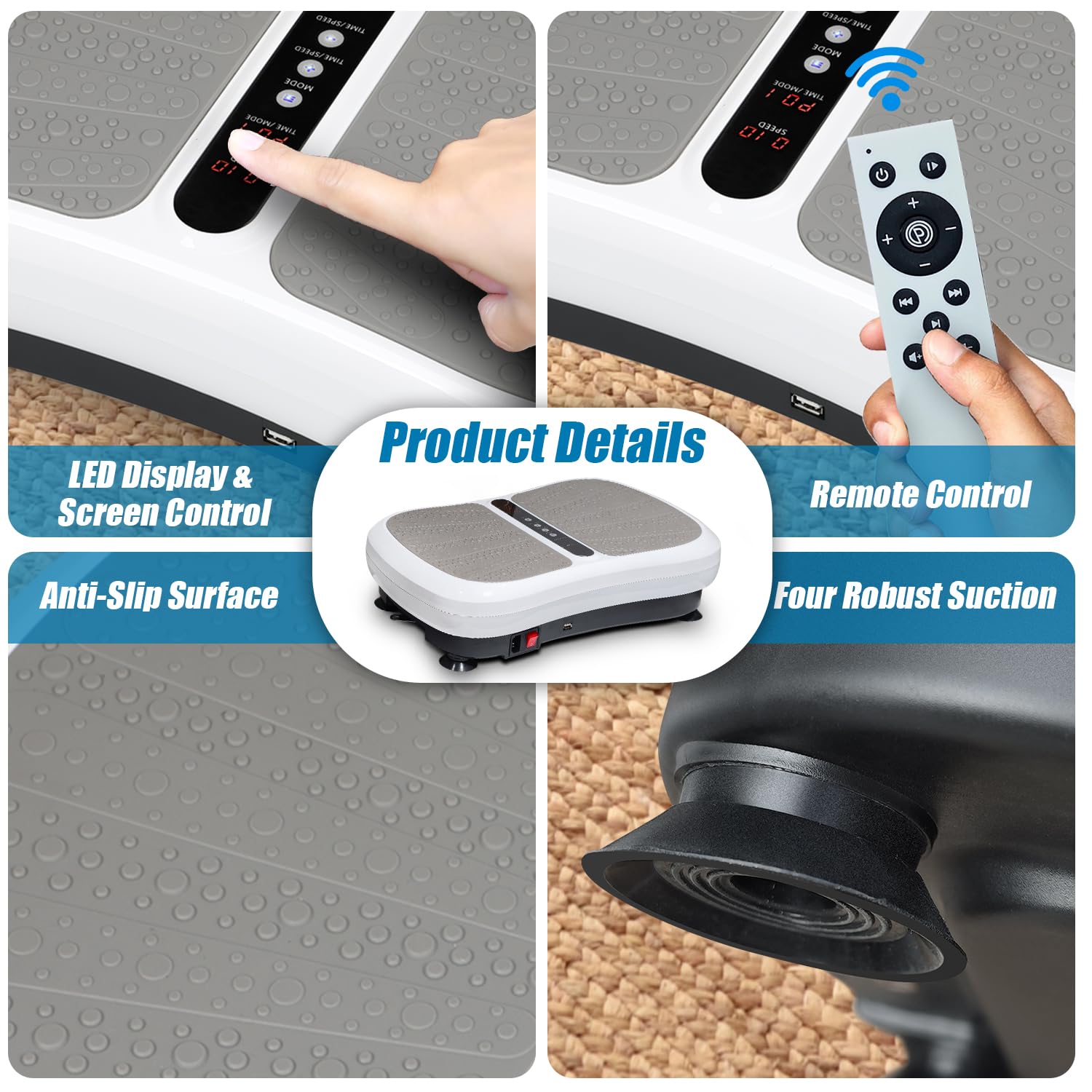 Piastra vibrante, per sport a casa, 99 livelli di intensità, 5 programmi di allenamento, tavola vibrante per allenamento di tutto il corpo, costruzione muscolare, altoparlante Bluetooth, portata 130