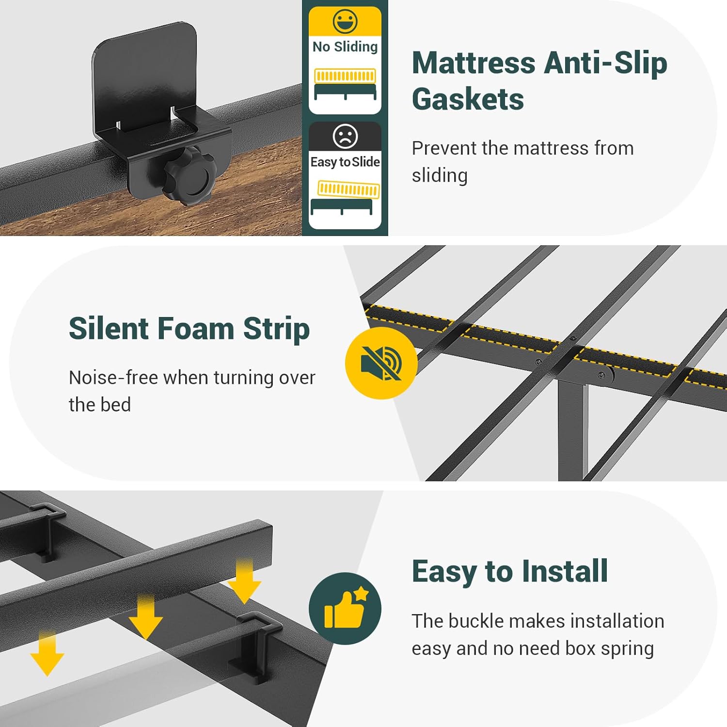 Unikito Full Size Bed Frame with LED Light & Power Outlet, Sturdy Metal Platform Bed Frame with Upholstered Headboard and Storage Cabinet, No Box Spring Needed, Easy Assembly, Noise-Free, Rustic Brown