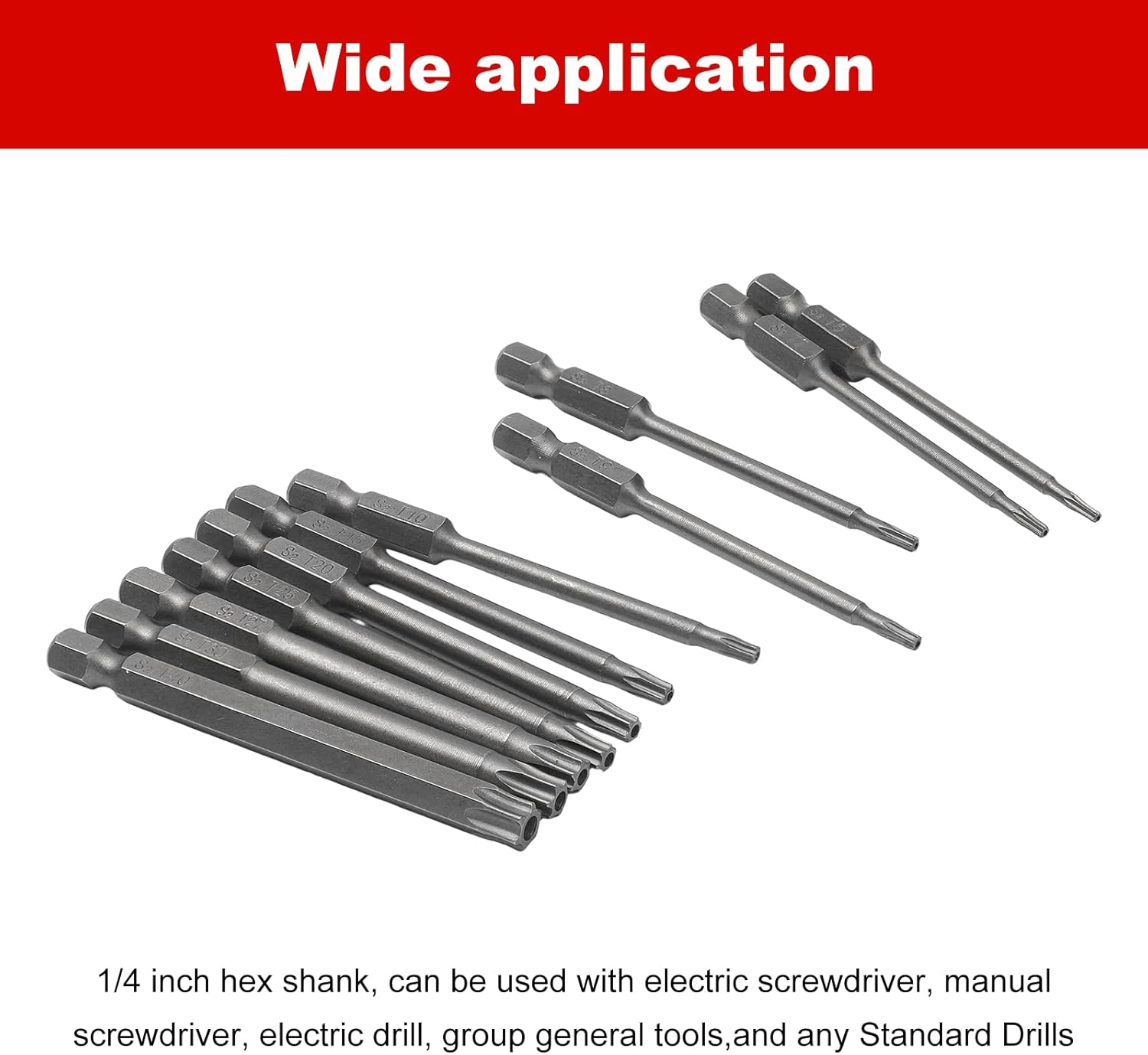 11PCS 75mm S2 Steel Torx Head Screwdriver Security Torx Bit Drill Set 1/4 Inch Hex Shank T6 T7 T8 T9 T10 T15 T20 T25 T27 T30 T40 3 Inch Length