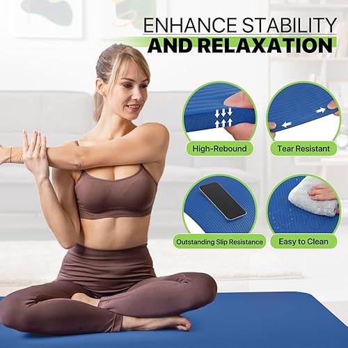 Miniatura 6 de Yoga Mat 11mm Extra Thick TPE Pilates Mat 73"L x 32"W, Non-Slip, Odorless & Tear-Resistant with Carrying Strap, Unisex Design for Home Gym, Floor