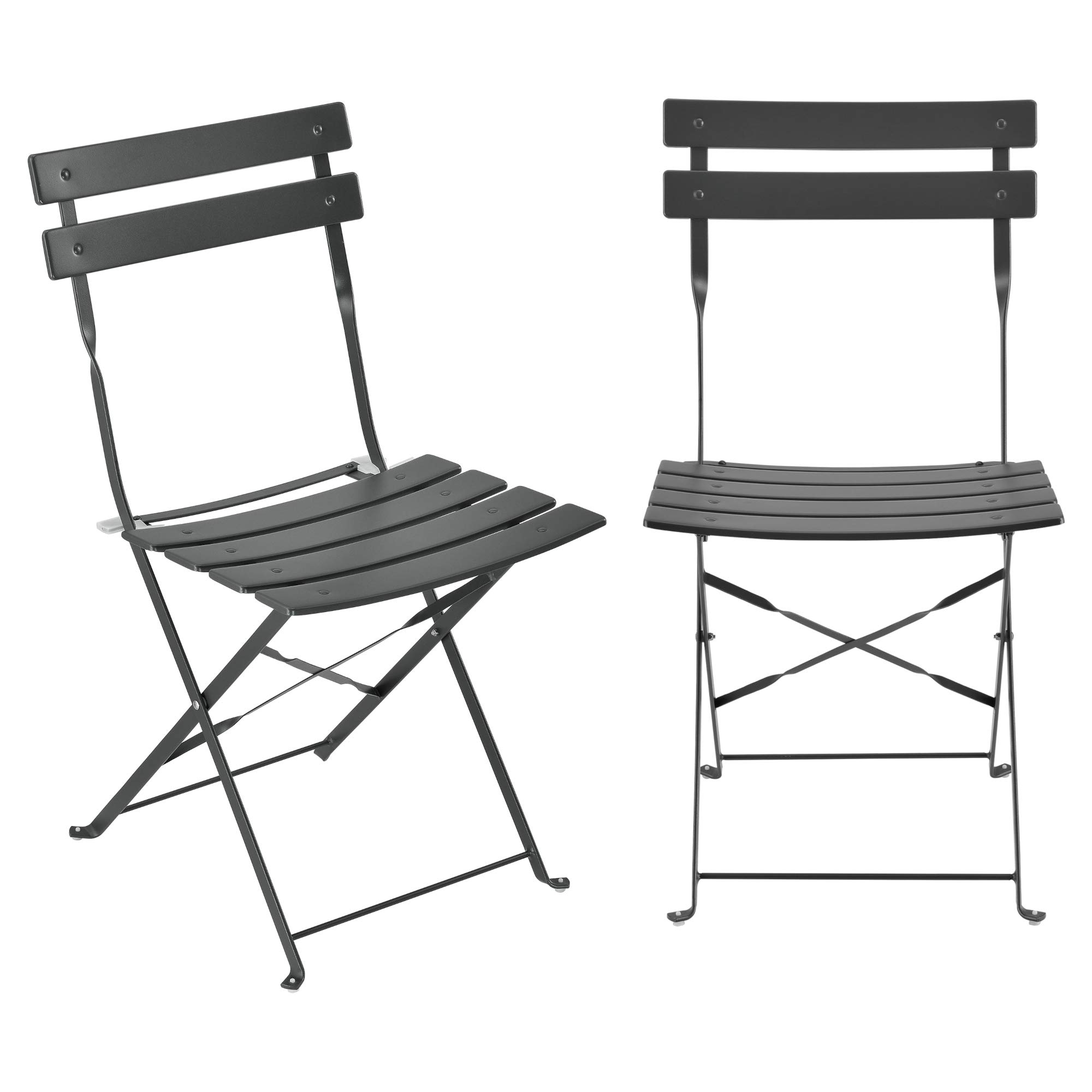 [en.casa] Set de Bistrot Meubles de Jardin Pliables Design Table Basse Ronde 2 Chaises pour Terrasse Balcon Set de Meuble d'Extérieur Patio Acier Gris Foncé