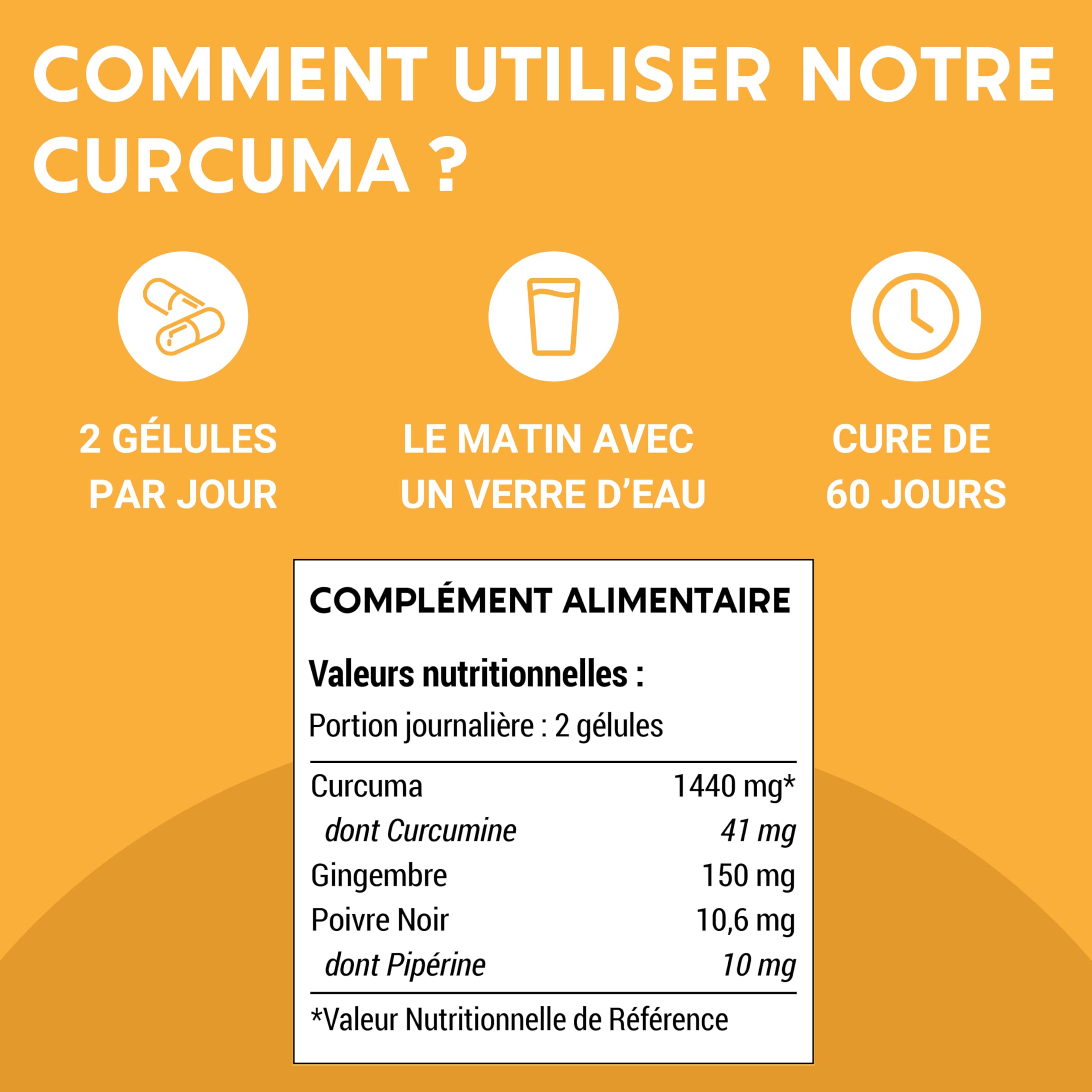 CURCUMA + Poivre noir + Gingembre | 1440 MG | Articulations Immunité Antioxydant Digestion | 120 Gélules | Complement alimentaire | Fabriqué en France