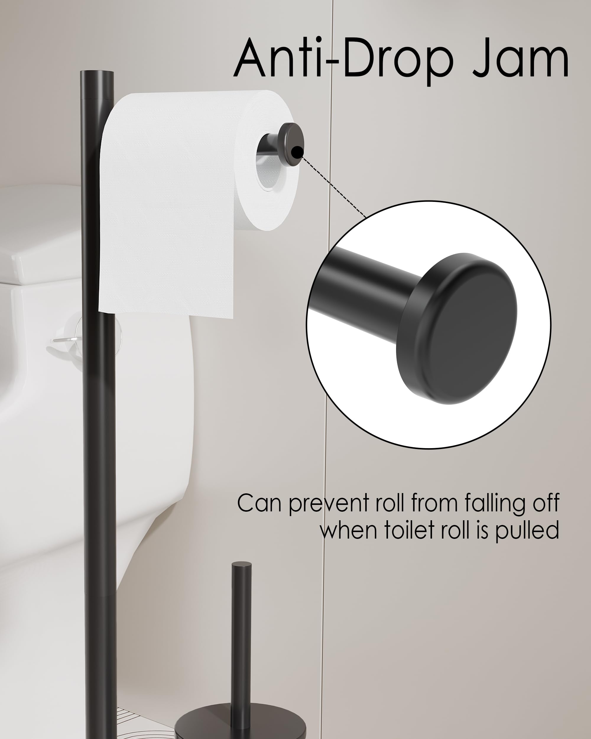 WZRUA Black Freestanding Toilet Roll Holder and Toilet Brush Holder Set, 304 Stainless Steel Toilet Paper Holder Stand - Image 2