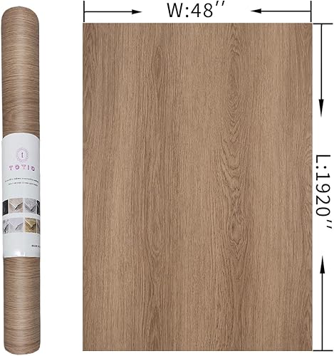 Miniatura 10 de TOTIO Papel tapiz de madera de nogal extra ancho de 31.5 x 315 pulgadas, papel de contacto de grano de madera marrón claro, diseño de ranura de guía