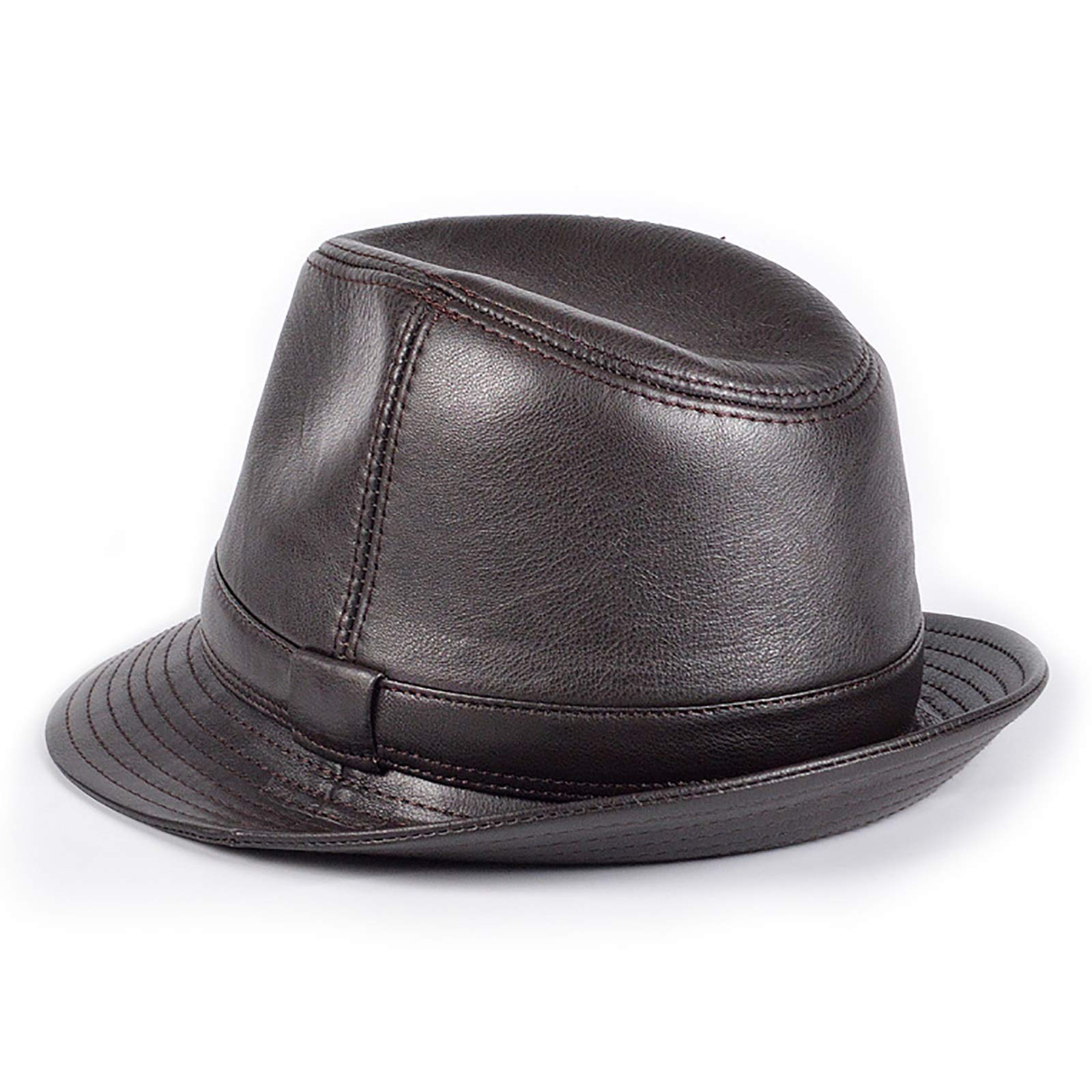 Sombreros de invierno, cuero genuino Jazz Cap de hombres Fedoras Hat Cowhide Big Brim con estilo con estilo