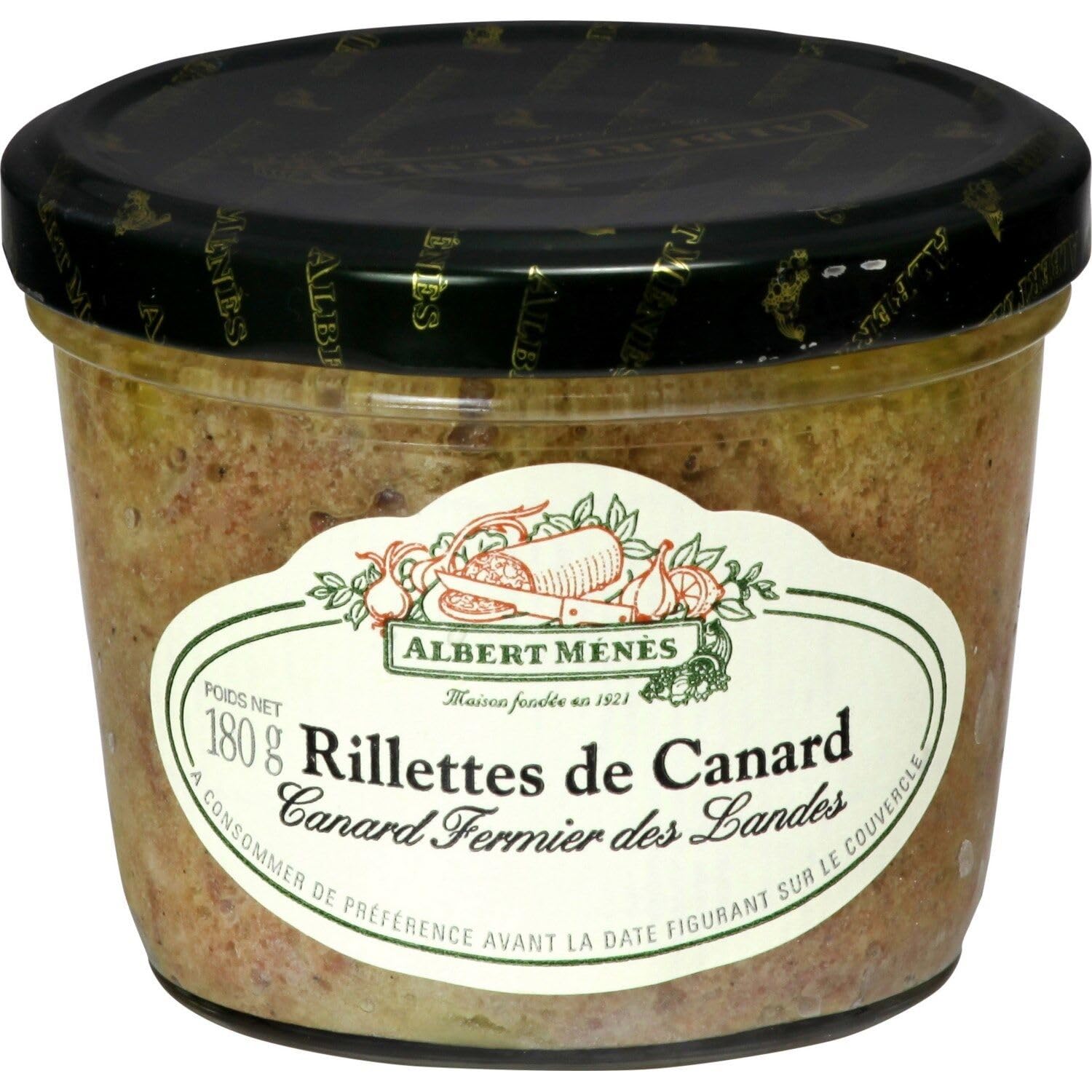 ALBERT MENES Rillettes de Canard Fermier des Landes — Pot de Verre 180 g — Sans Colorant ni Conservateur - Lot de 3