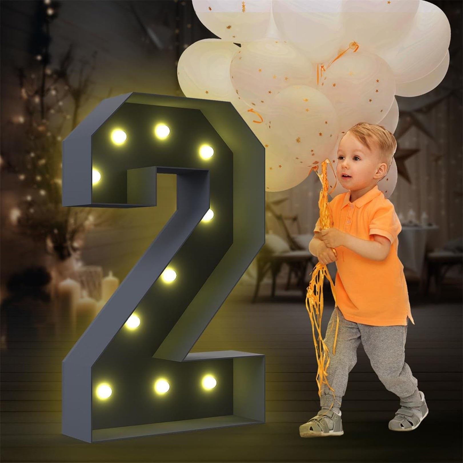 Festzelt, Leuchtender Riesen-Zahlenballon, Füllbox, 1. Geburtstag, Mosaik-Ballonrahmen, Geburtstagsparty-Dekoration (Color : 2, Size : 120cm)
