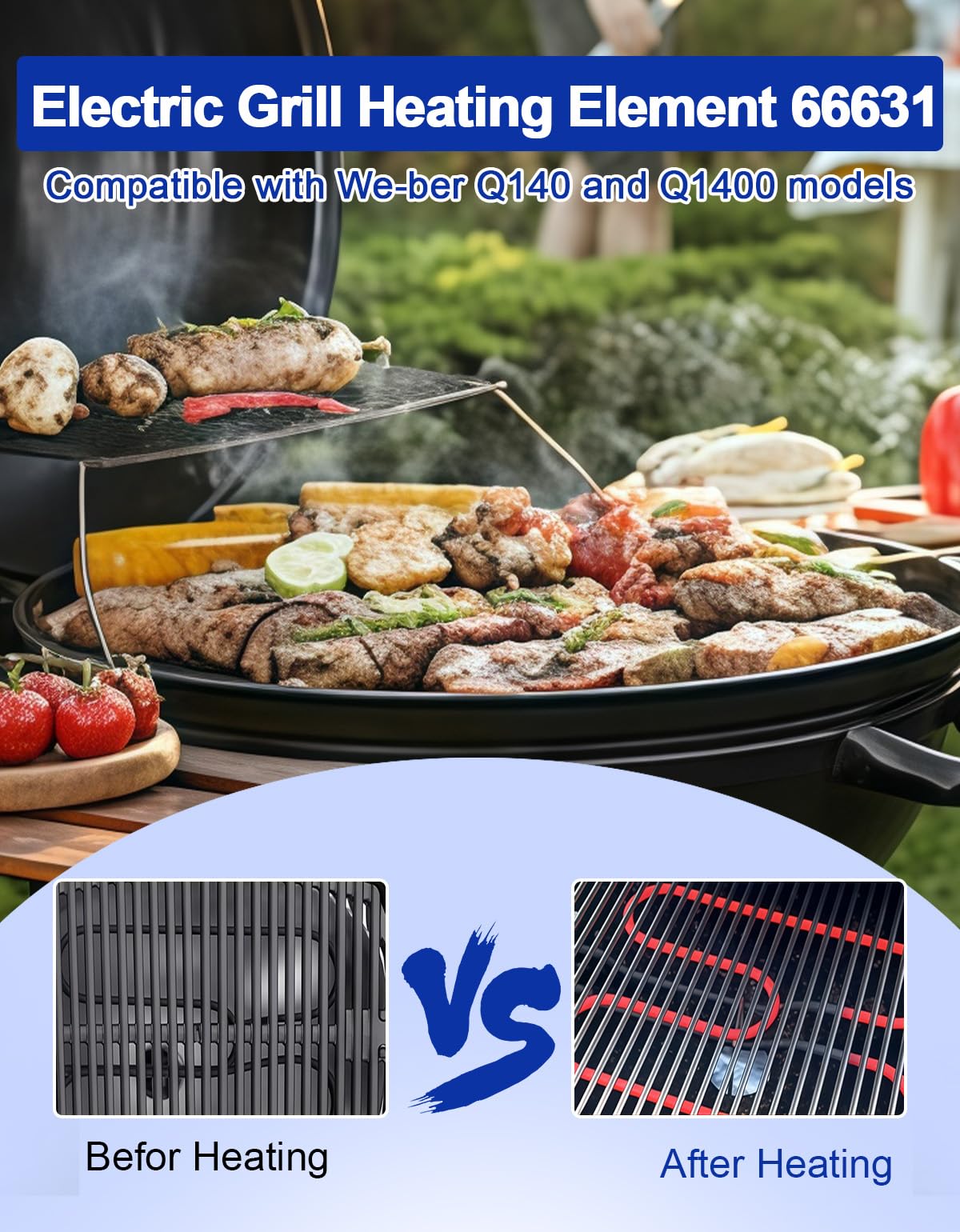 Elemento riscaldante di ricambio 66631/65621, Radiante Elettrico per BBQ Weber Q140 Q1400 SUS840, Tubo Bruciatore per Grill per Weber 66631, 80342, 80343, 65620, Resistenza Riscaldante