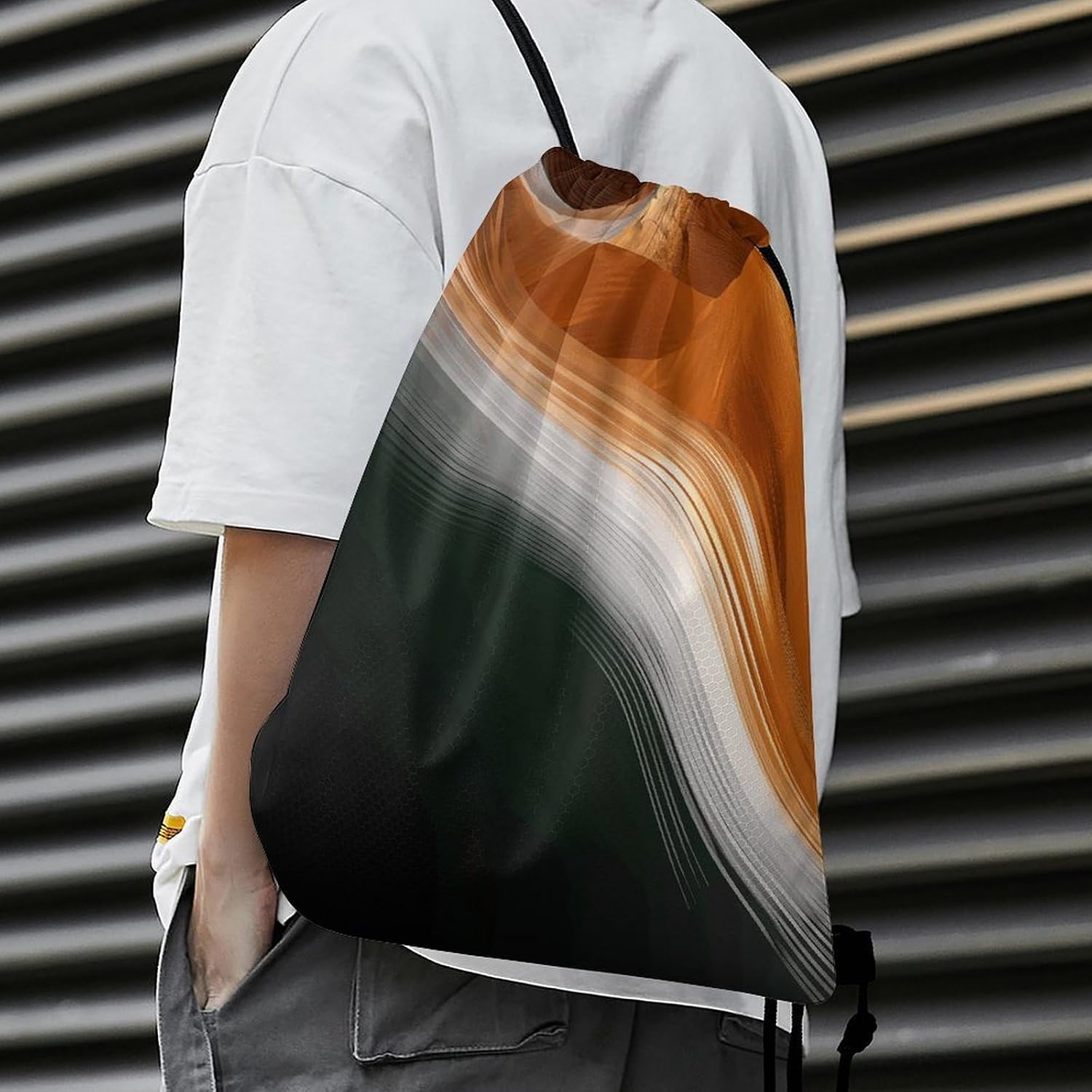 Pattern of Flag Elements Drawstring Backpack Made of Honeycomb Fabric,Convenient Drawstring Bag,Cinch Bags for Sports, Gym, Travel, Swimming, Beach