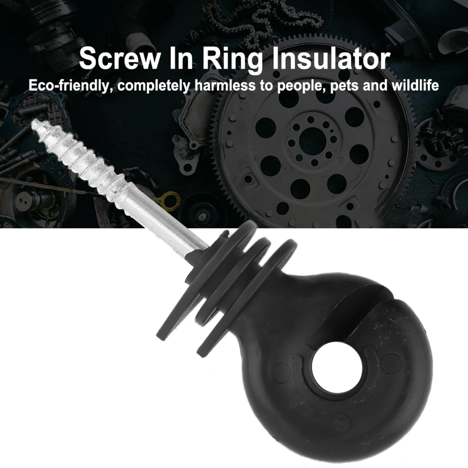 Anillo Aislador Aisladores Aisladores de anillo con tornillo negro, accesorios cerca eléctrica for poste madera, 50 Uds