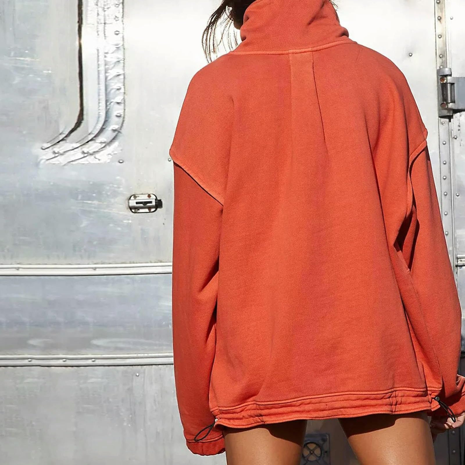 Sudaderas holgadas para Mujer, suéteres de Gran tamaño de Invierno, Tops de Cuello Alto con Cierres a presión, Sudaderas de Manga Larga, Gris, S