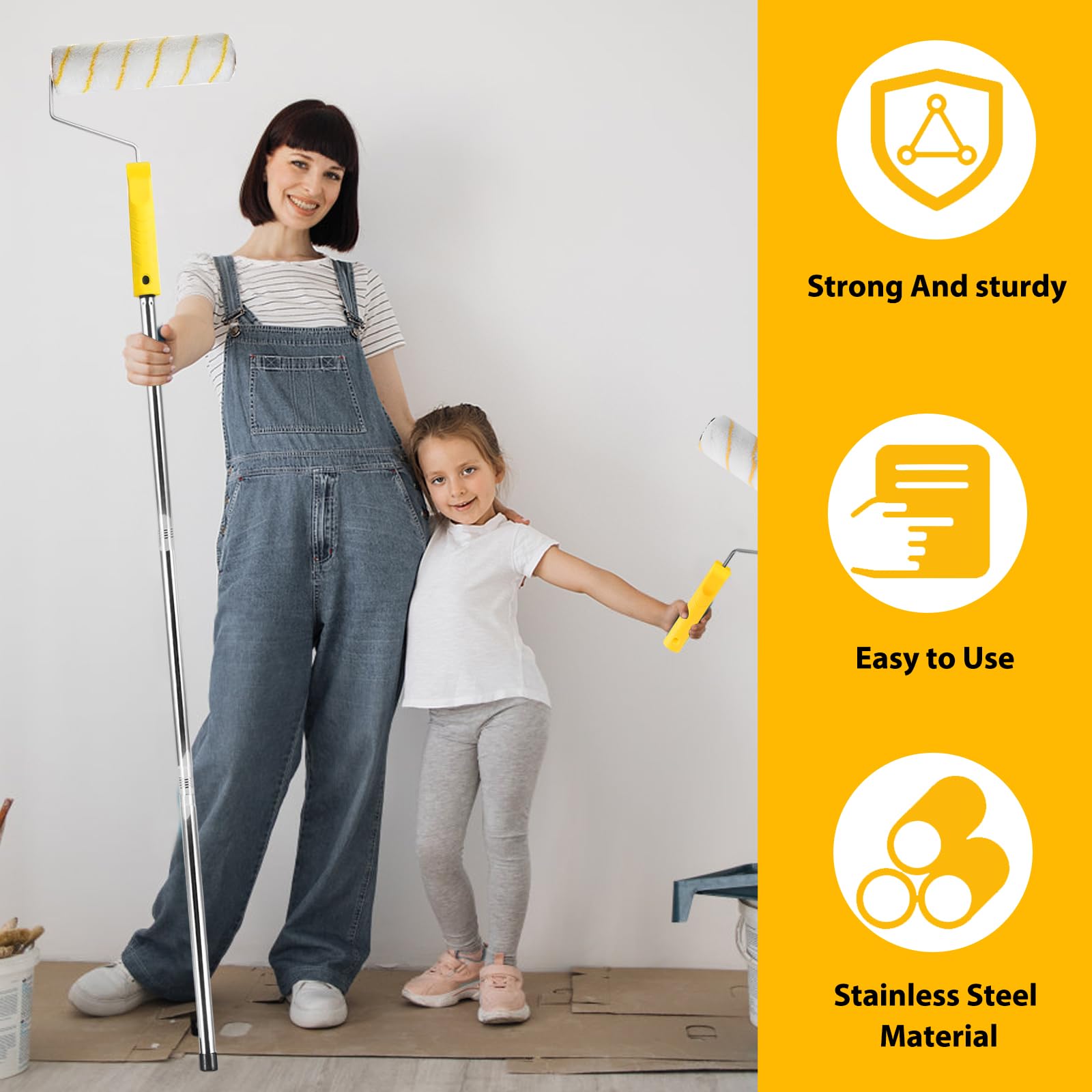 ROLLINGDOG 10pc Paint Roller Set With Extension Pole - 9" Paint Roller And Tray Set With Threaded Adapter,for Wall And Floor Painting And Decorating
