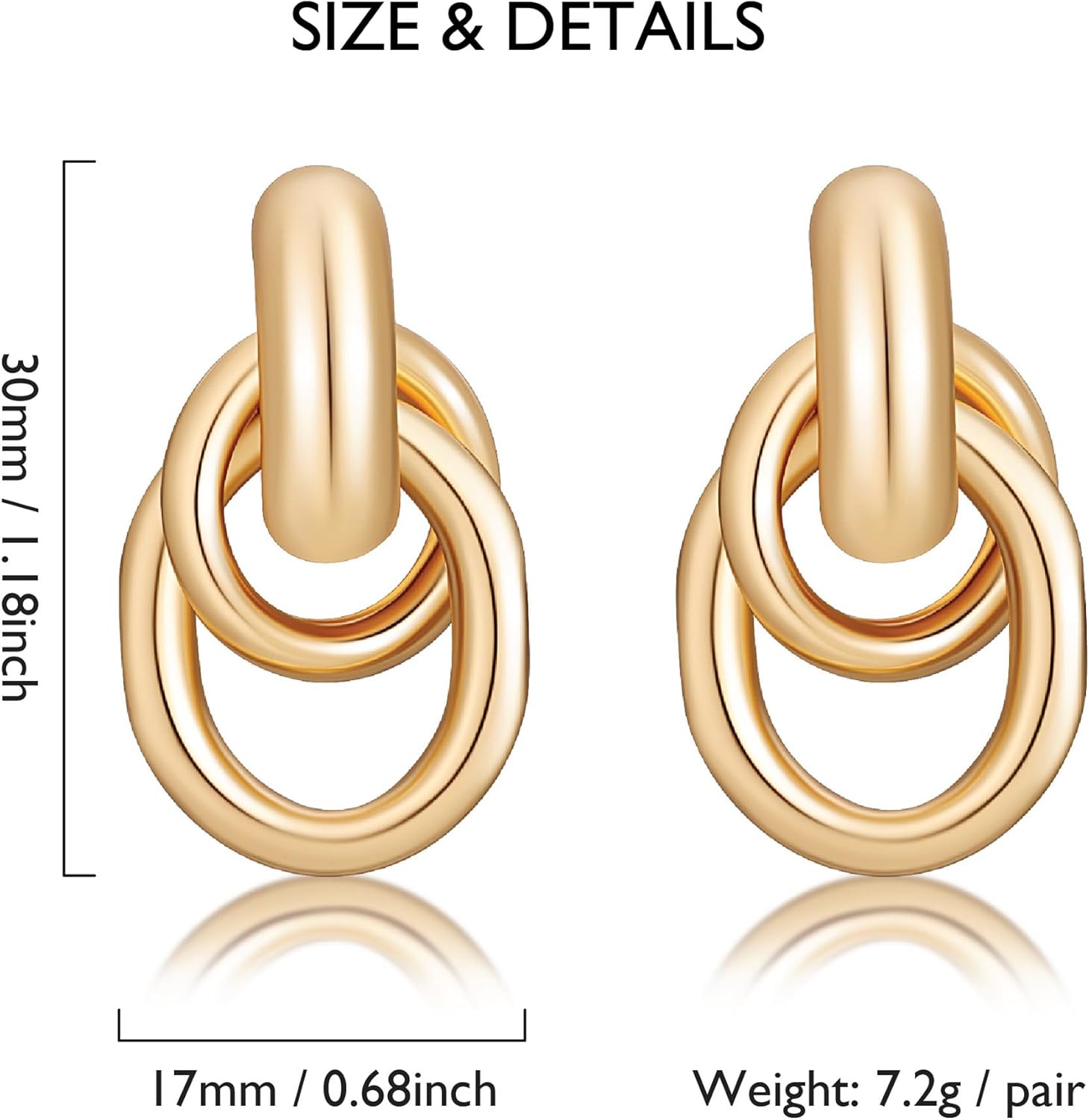 Evabelle Chunky Gold Earrings 14K Gold Plated Gold Knot Earrings for Women Trendy Dainty Paperclip Knot Geometric Drop Dangle Hypoallergenic Huggie Hoop Earrings - Image 3