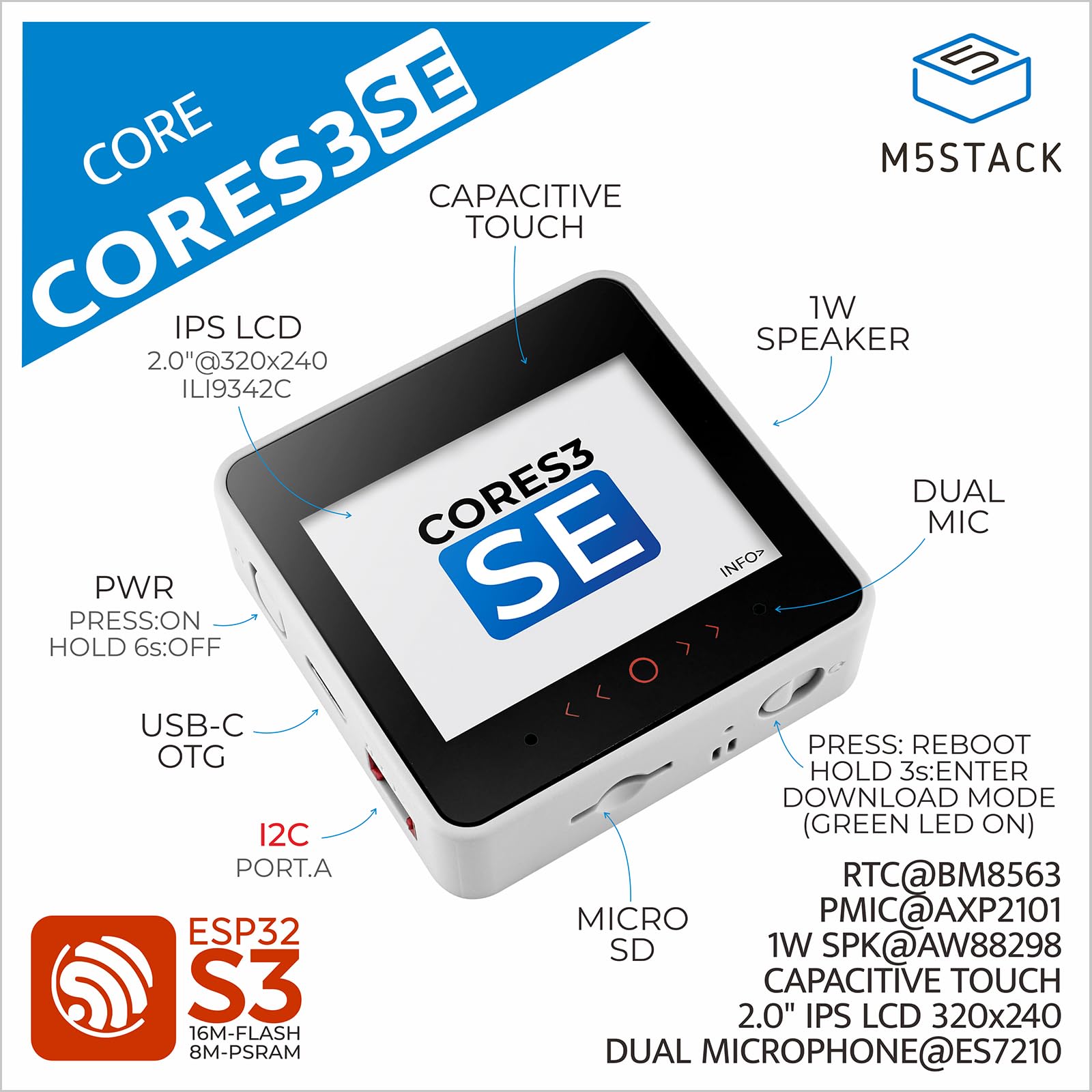 M5Stack Contrôleur officiel CoreS3 SE IoT sans fond de batterie