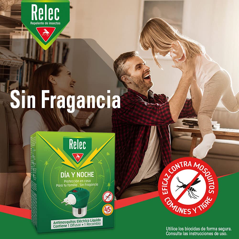 Relec Día y Noche Difusor Electrico y Líquido Antimosquitos, Repelente Antimosquitos 35 ml, Eficaz Contra El Mosquito Tigre, Protección contra Picaduras de Mosquitos en Zonas Templadas