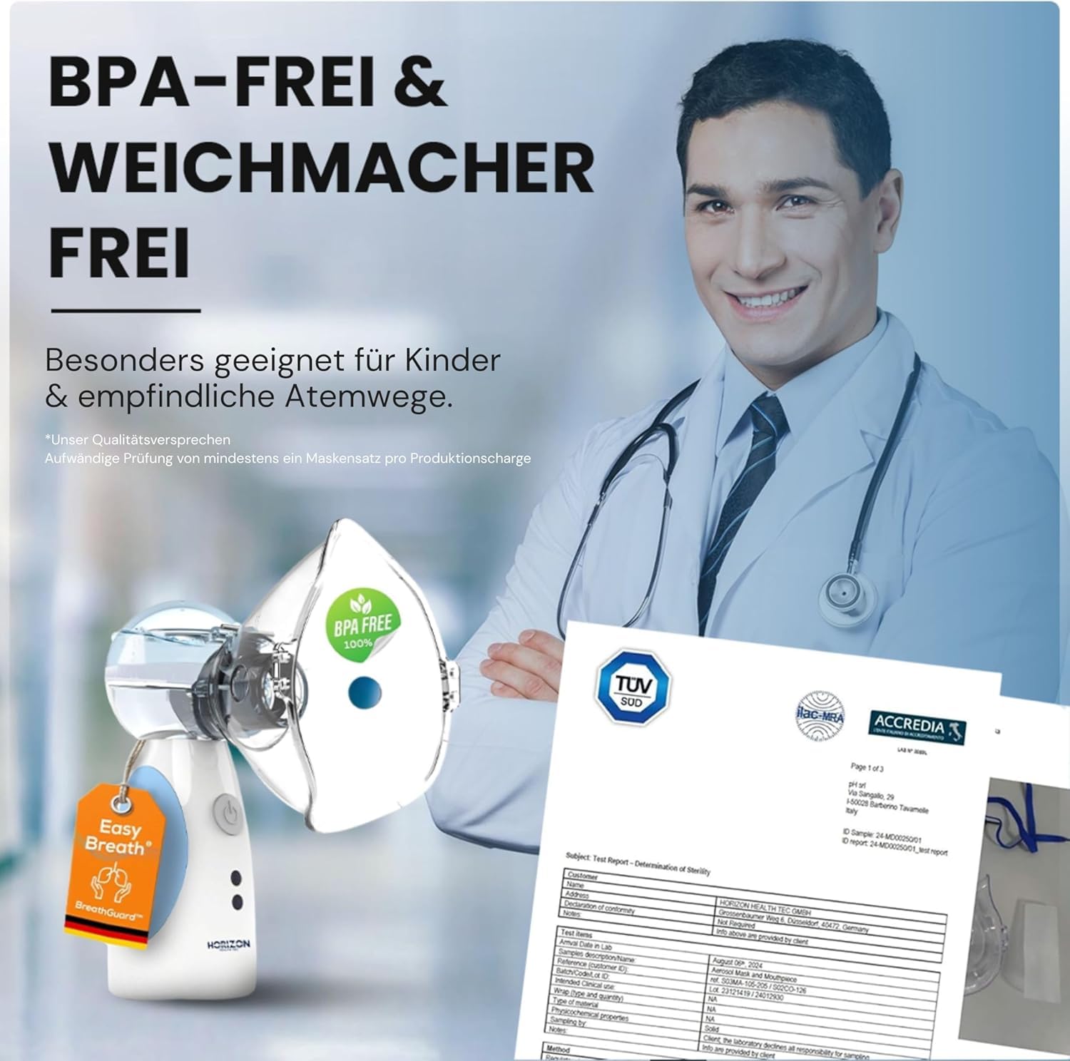 Inhalationsgerät, Wiederaufladbarer USB C Inhalationsgerät für Kinder, tragbar, Super Leiser Inhalator, Effizienter Vernebler Inhaliergerät Kinder für unterwegs (SET Blau)