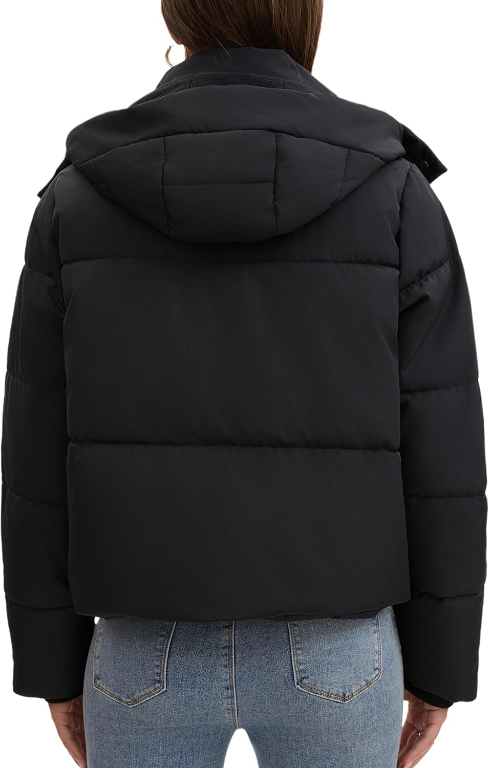 Women's Fleece Lined Puffer Jacket, Winter Warm Hooded Quilted Jacket, Water-Resistant Short Outerwear - Image 2