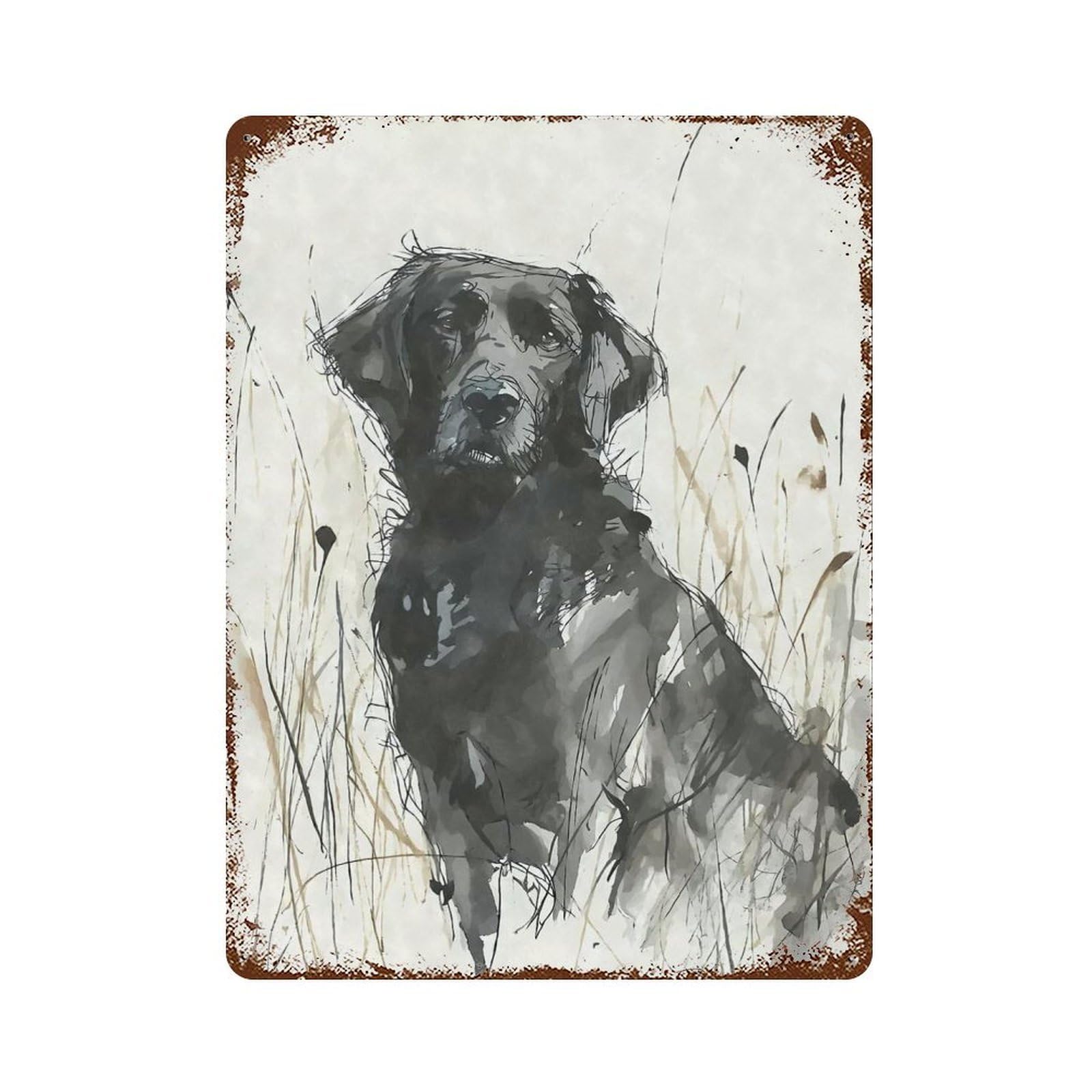 Retriever in Field Sketch Rustic Tin Plaque 15.7"x11.8", Novelty Wall Decor for Garage, Pub Or Kitchen