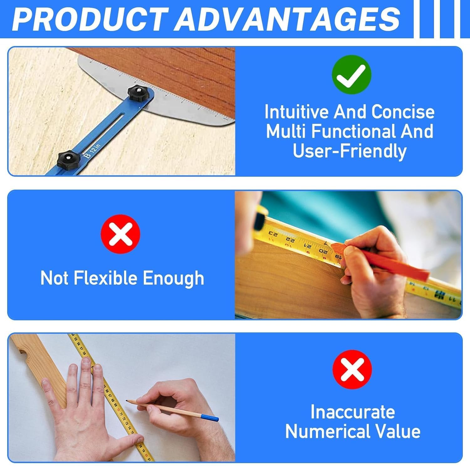 OKSTENCK Stair Tread Gauge Template Measuring Stair Tool-Stair Jig Cutting Guide Tool for Stair Treads,Drywall and Partitions Adjustable from 11in to 60in(Blue) - Image 4
