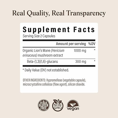 Miniatura 9 de Lions Mane Mushroom Cognition (120 cápsulas) Cápsulas de extracto de hongo de melena de león Suplemento para el cerebro, vitaminas cerebrales