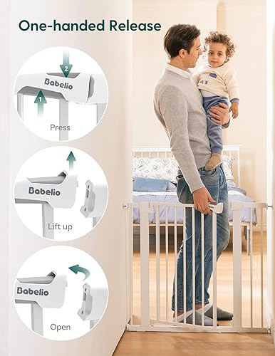 Miniatura 33 de BABELIO Puerta para bebé de 36 pulgadas de alto, puerta para mascotas de cierre automático de 26 a 40 pulgadas de ancho, puerta de metal montada a