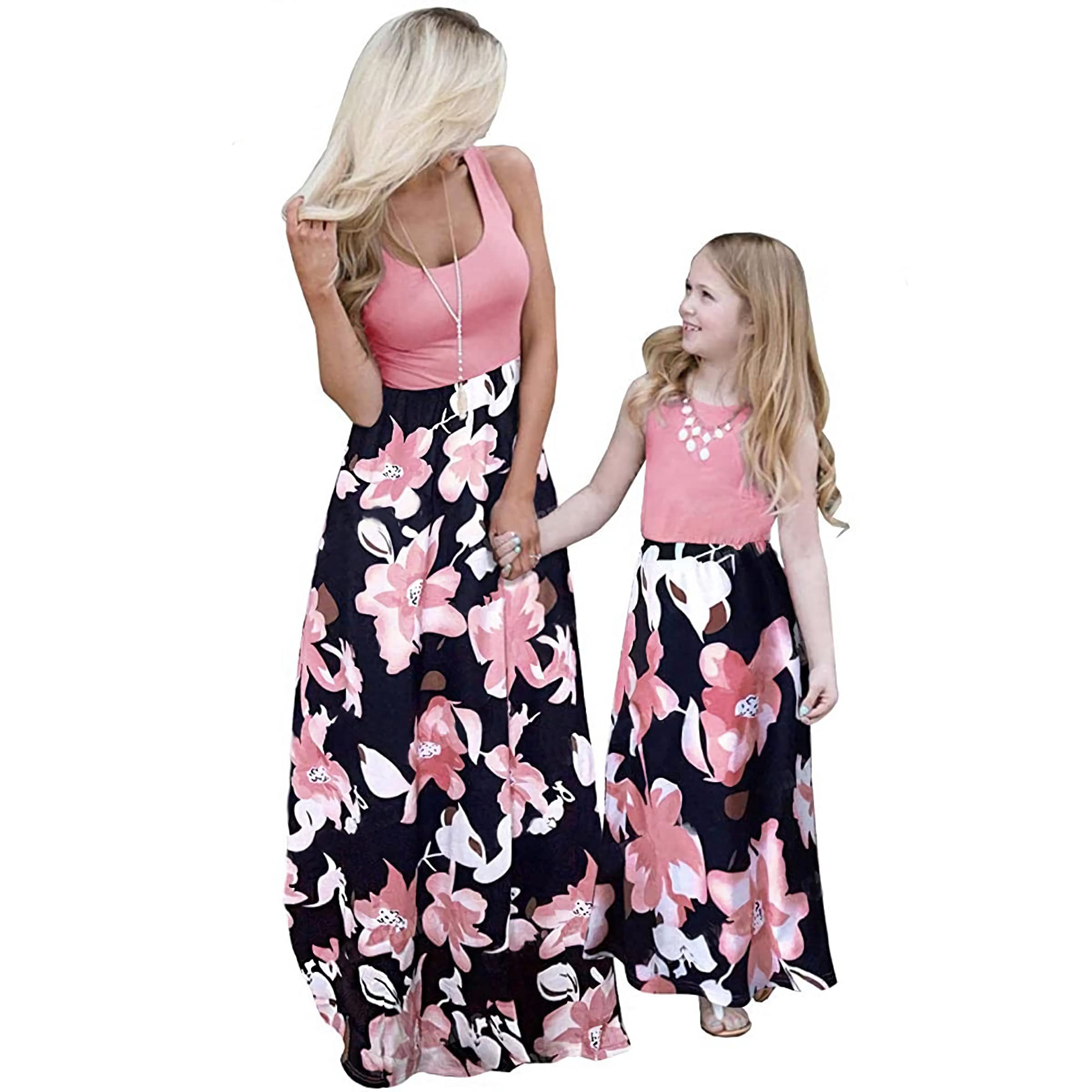 GénériqueCrazy GOTEND Women's and Girls' Assorted Sleeveless Bohemian Floral Print Maxi Dresses - Pink - One size