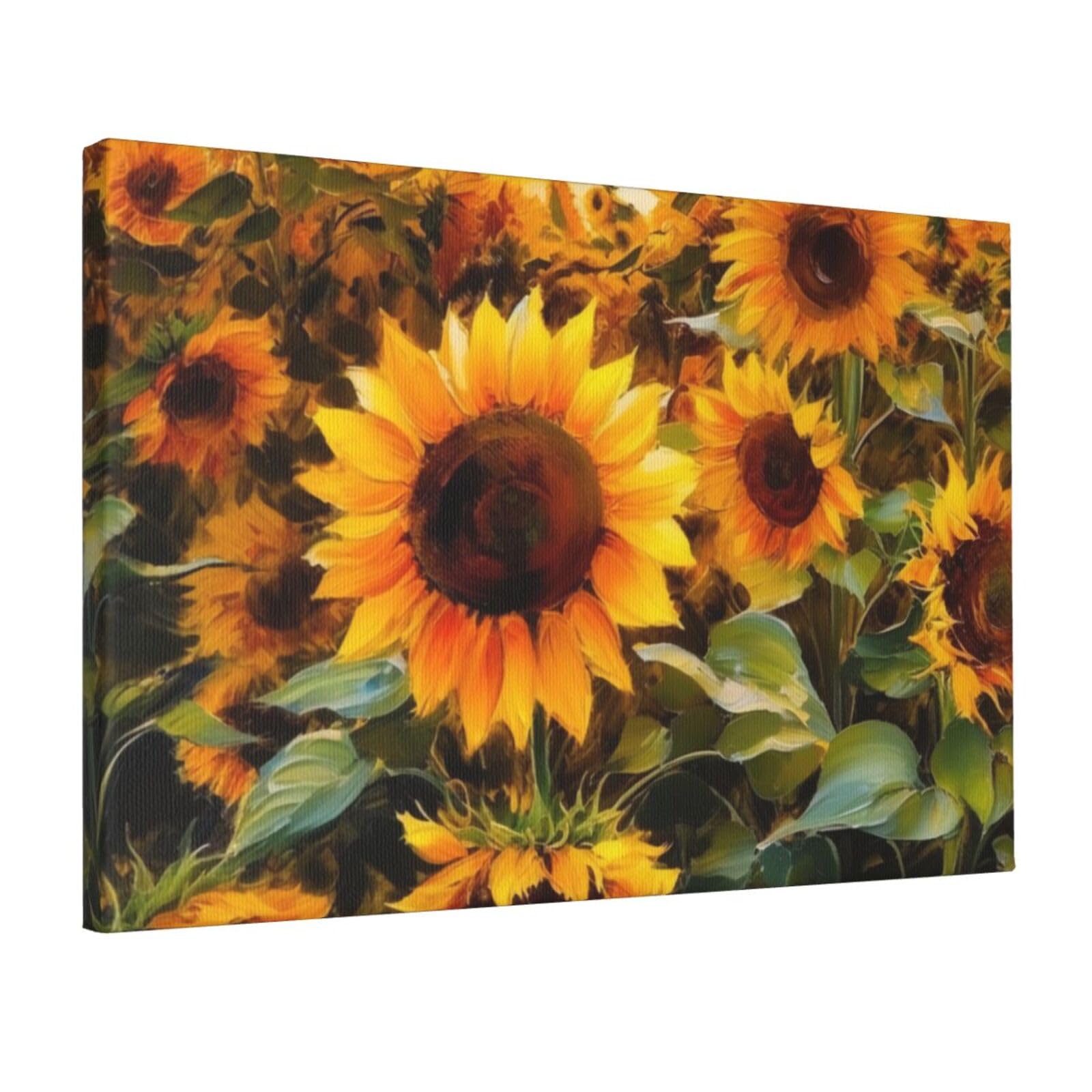YKLJG Sunflowers Outdoor Printed Wall Art Canvas Prints 45x30 CM Wooden Framed Picture Painting Artwork for Bedroom Kitchen Home Office Decor