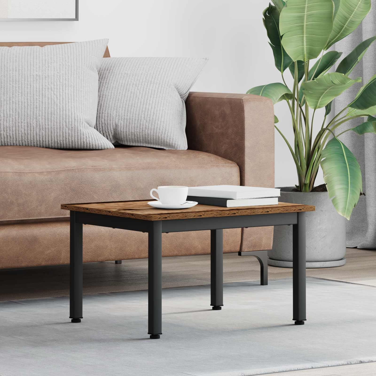 Tavolino da salotto in legno anticato, 60 x 50 x 36 cm, con telaio in metallo, rettangolare, stabile, robusto, per soggiorno, ufficio, lounge, stile scandinavo, vintage, salvaspazio