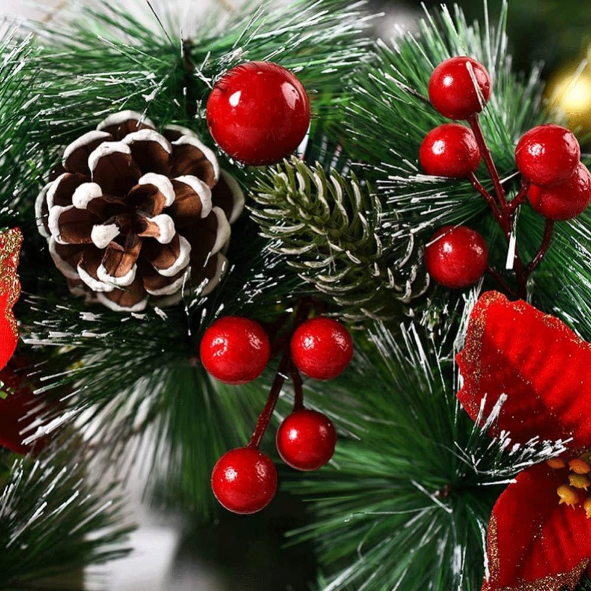 Corona de Navidad para puerta delantera, decoración de arte de Navidad, Día de Acción de Gracias, decoración del hogar interior y exterior, corona de guirnalda de Navidad con piñas, lazos a cuadros,