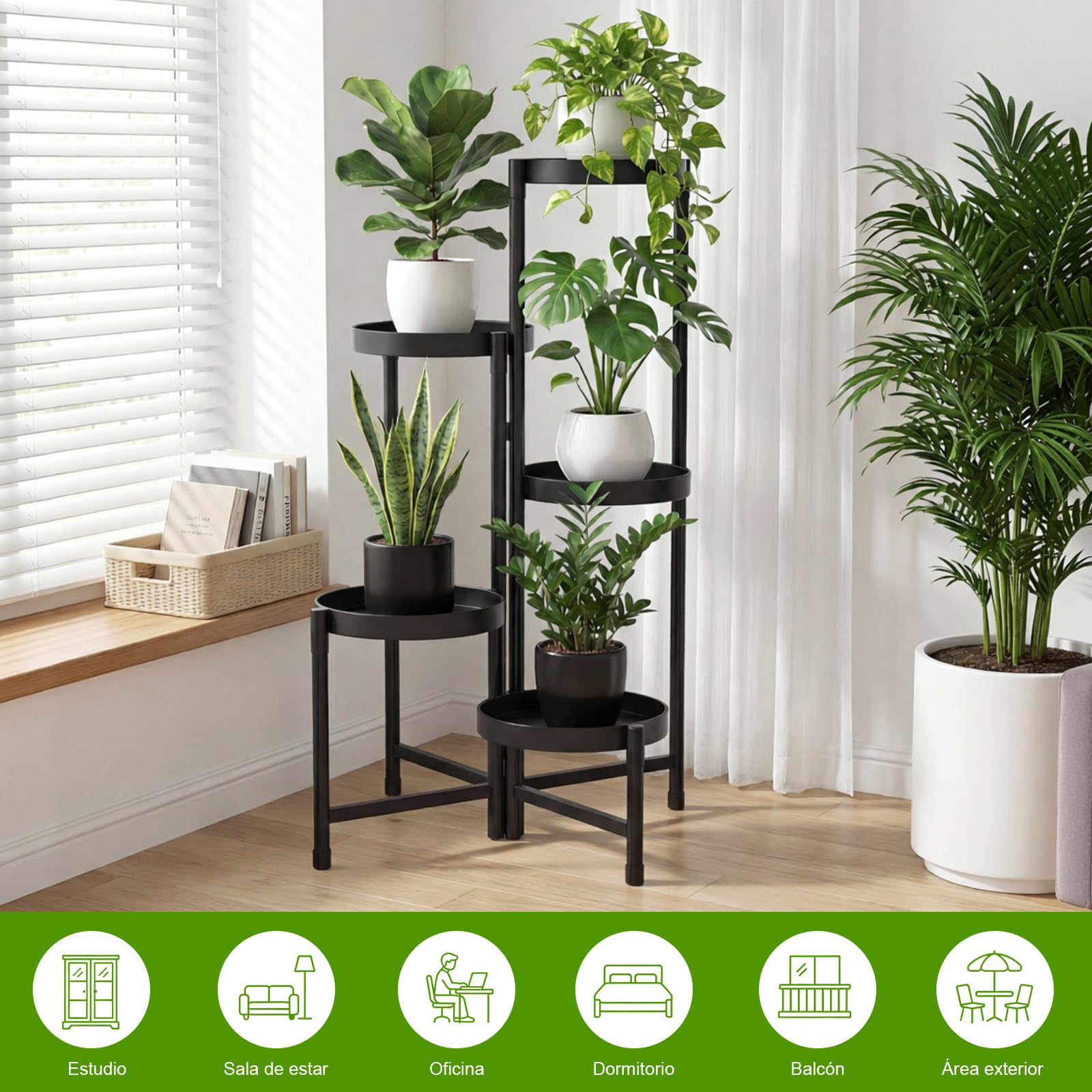 Soporte Plantas Interior Metal 5 Niveles, Soporte Macetas Interior, Estanteria Plantas Moderno para Decoración Hogar, Balcón y Jardín