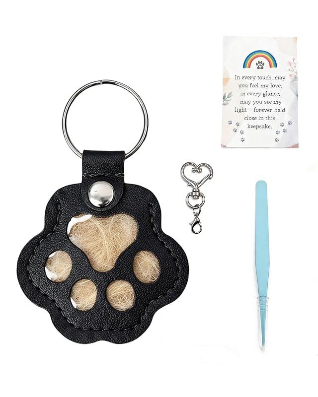 Chaveiro memorial para pelos de cães e gatos em couro Aurichi, Preto, conjunto com 1