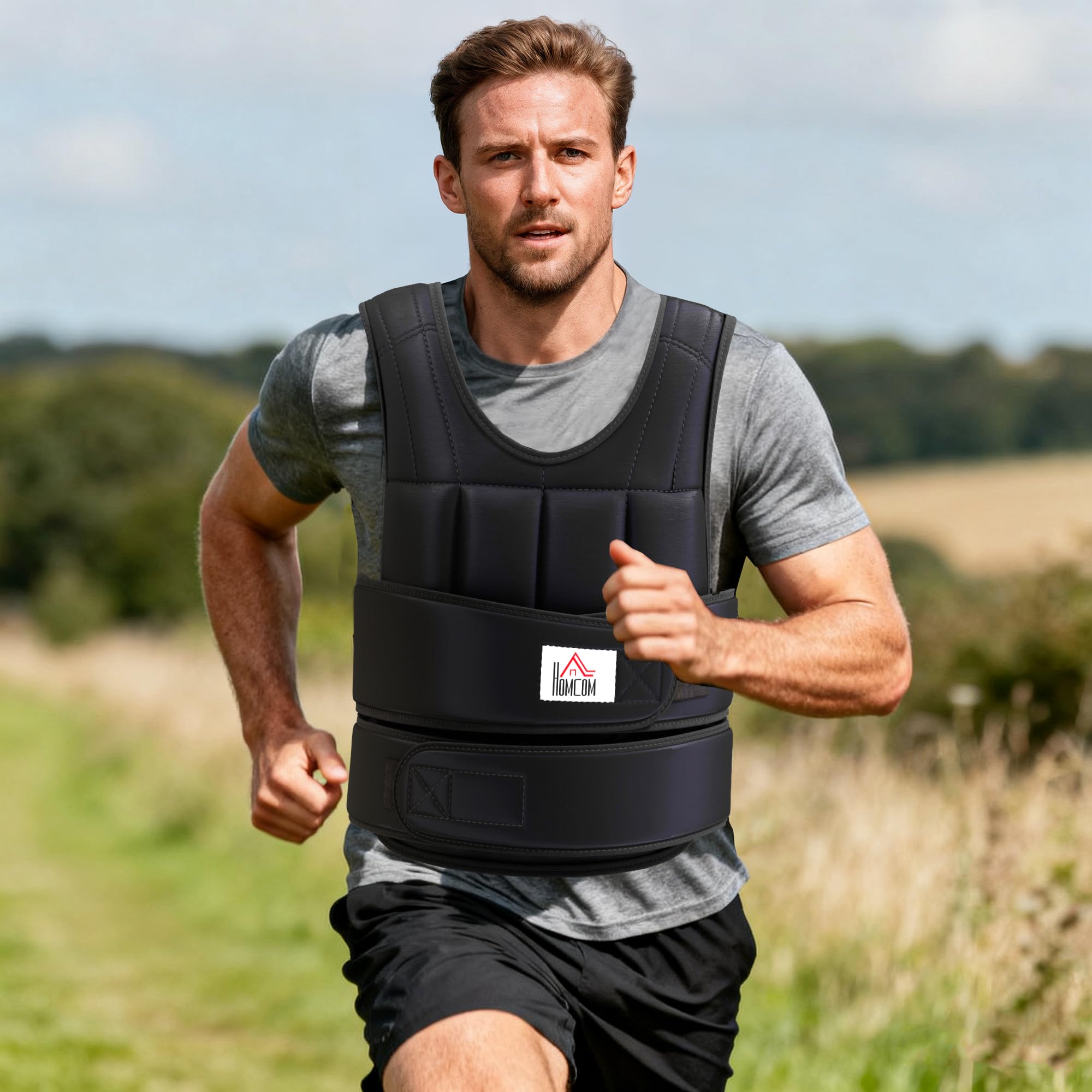 HOMCOM Gilet lesté réglable veste lestée 10/15/20 Kg max. poids amovibles entrainement musculation exercice boxe oxford