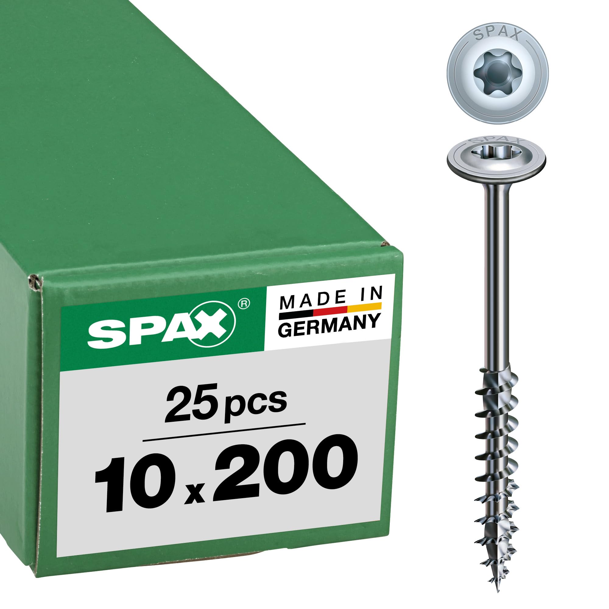 Spax Blank Verzinkt Disk Head Wood Screw 10.0 X 200 Mm, Pack Of 25, T-Star Plus, Partial Thread, 4Cut, Wirox A3j, 251011002005