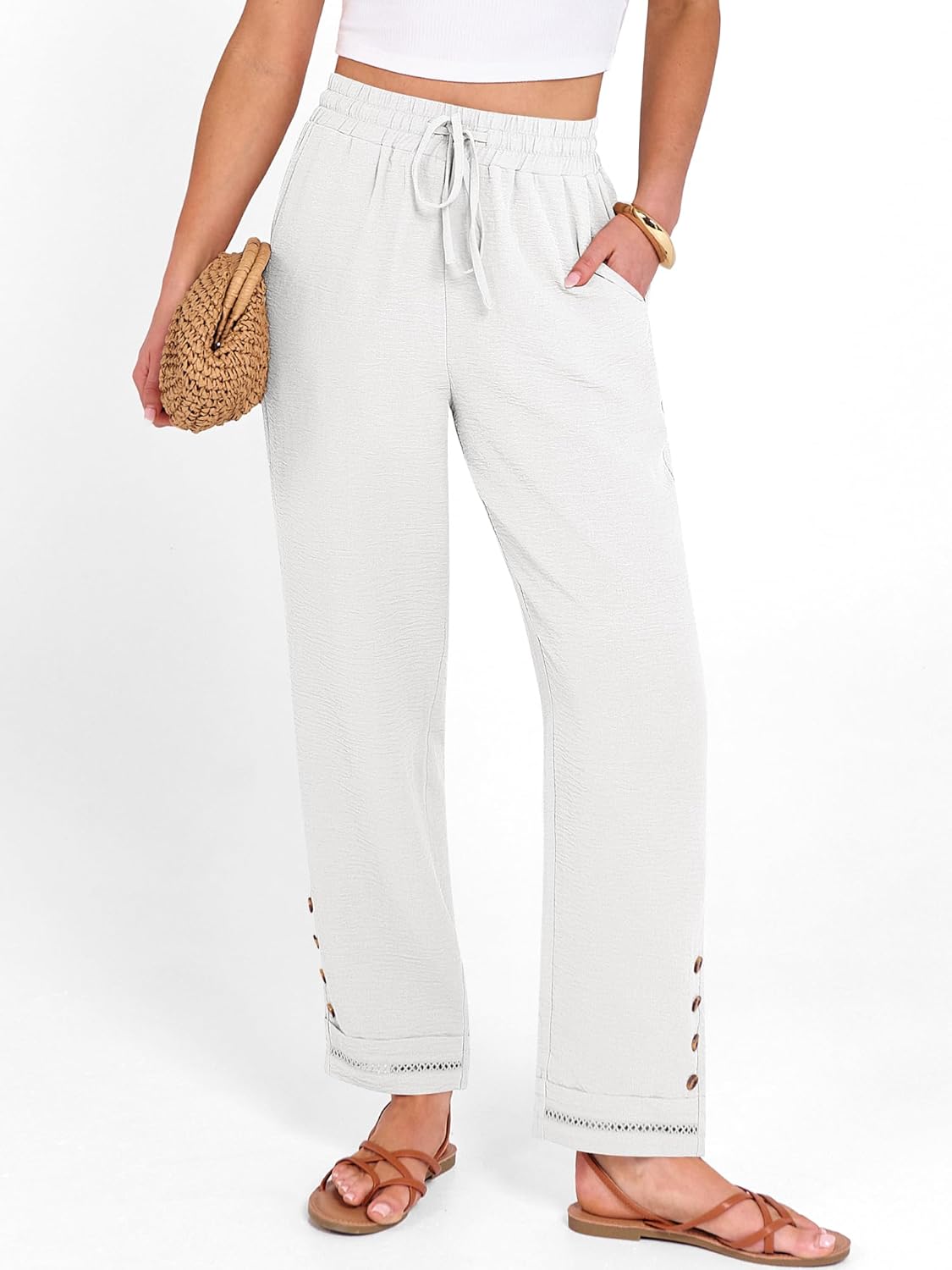 ANRABESS Womens Casual Cropped Pants Drawstring Elastic Waist 2026 Summer Loose Ankle Work Trousers with Pockets - Image 2