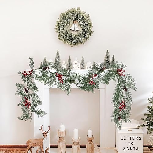 Miniatura 2 de DearHouse Guirnalda de Navidad de pino de 6 pies con abeto, ciprés, bayas, piñas, guirnalda de vegetación artificial de invierno para temporada de