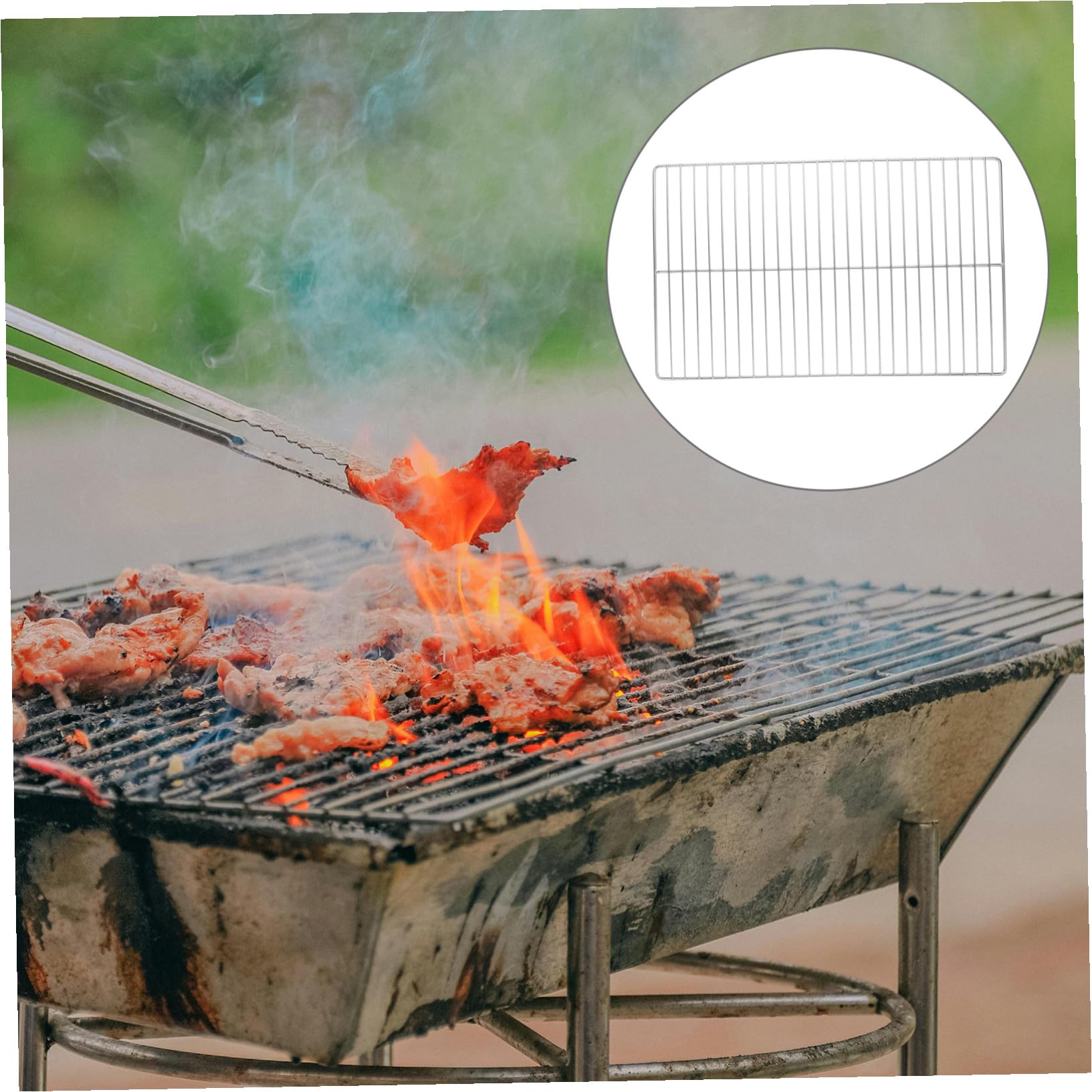 Griglia per fornello da campeggio in acciaio inox, griglia per barbecue a rete per cucinare all'aperto, ideale per picnic, barbecue, carne, verdure e pesce, accessorio portatile per grigliare